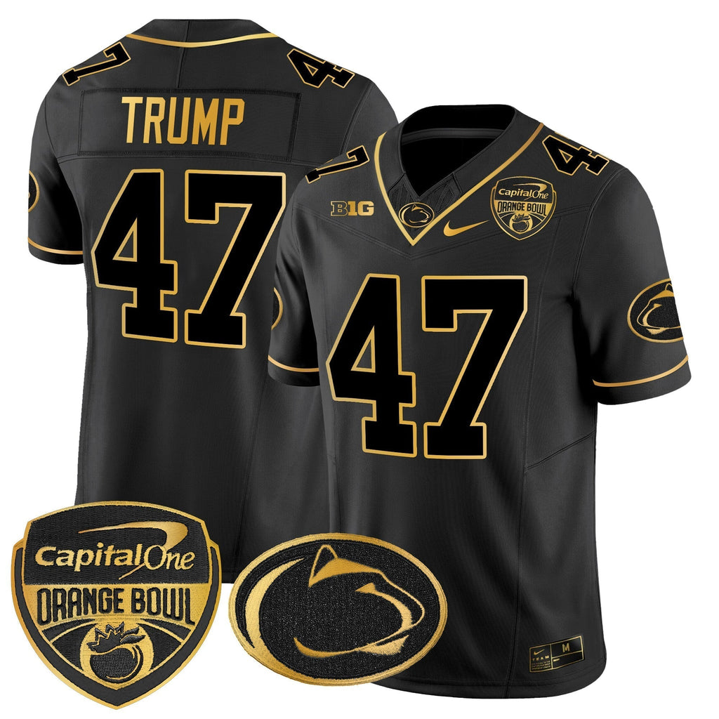 Men Penn State Nittany Lions Orange Bowl Patch Gold Vapor Limited Jersey - All Stitched