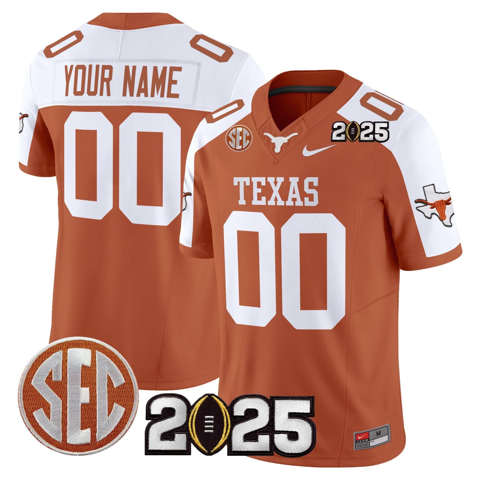 Custom Texas Longhorns Jersey 2025 CFP Final Patch Vapor Limited Stitched All Colors