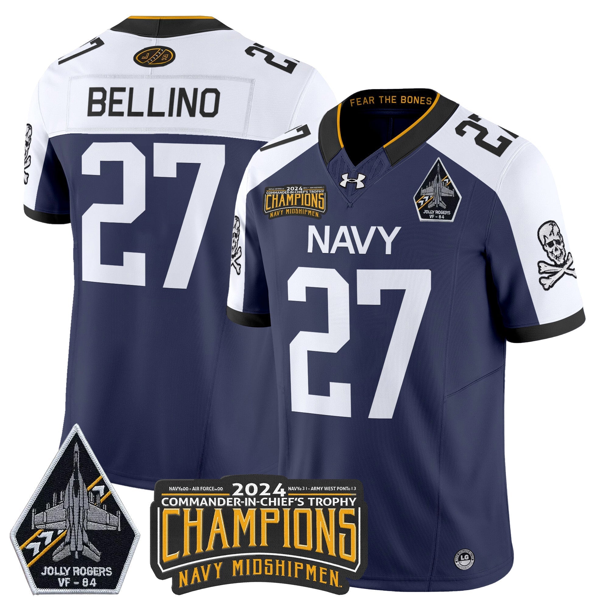 Men Navy Midshipmen 2024 Jolly Rogers VF-84 & Commander-In-Chief's Trophy Champions Patch Vapor Limited Jersey - All Stitched
