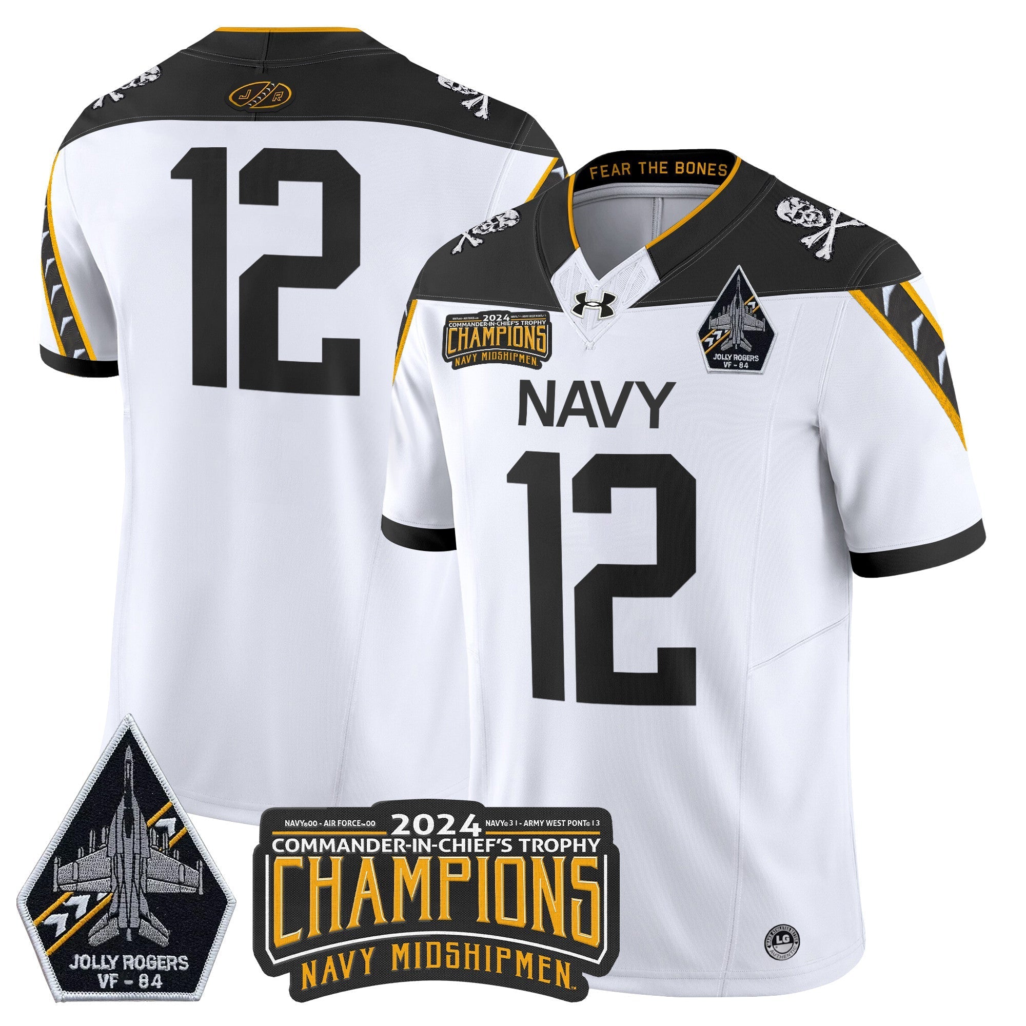 Men Navy Midshipmen 2024 Jolly Rogers VF-84 & Commander-In-Chief's Trophy Champions Patch Vapor Limited Jersey - All Stitched