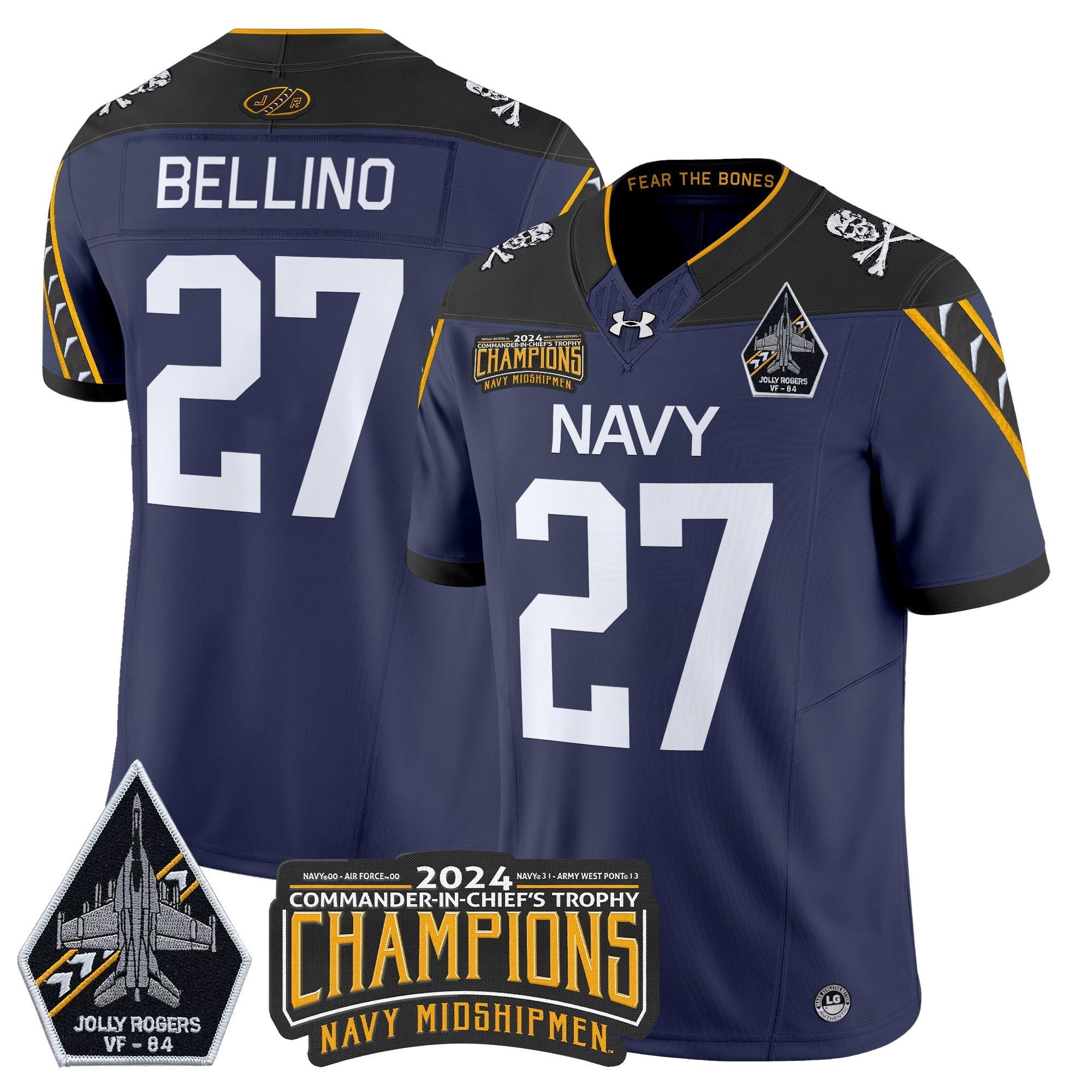 Men Navy Midshipmen 2024 Jolly Rogers VF-84 & Commander-In-Chief's Trophy Champions Patch Vapor Limited Jersey - All Stitched