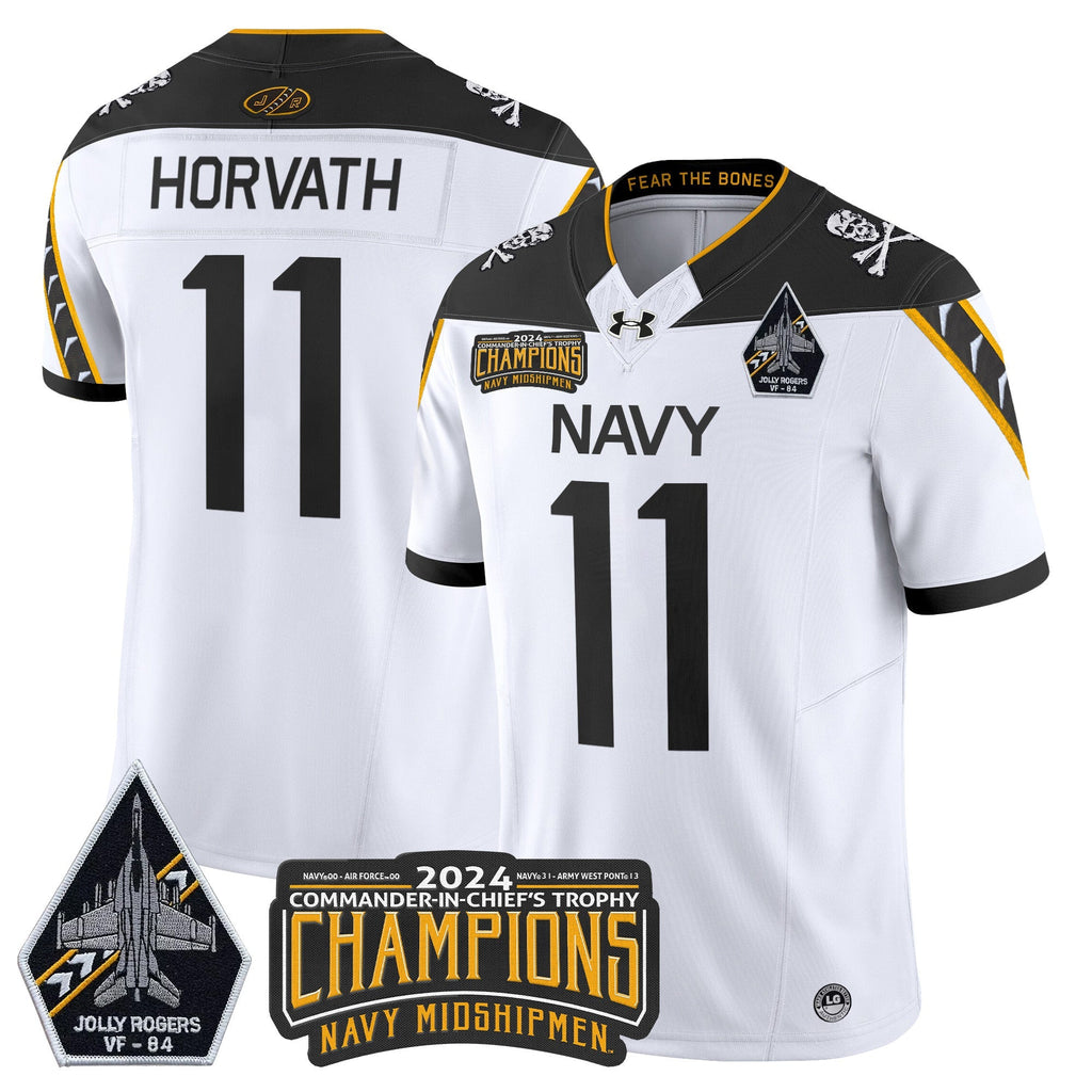 Men Navy Midshipmen 2024 Jolly Rogers VF-84 & Commander-In-Chief's Trophy Champions Patch Vapor Limited Jersey - All Stitched
