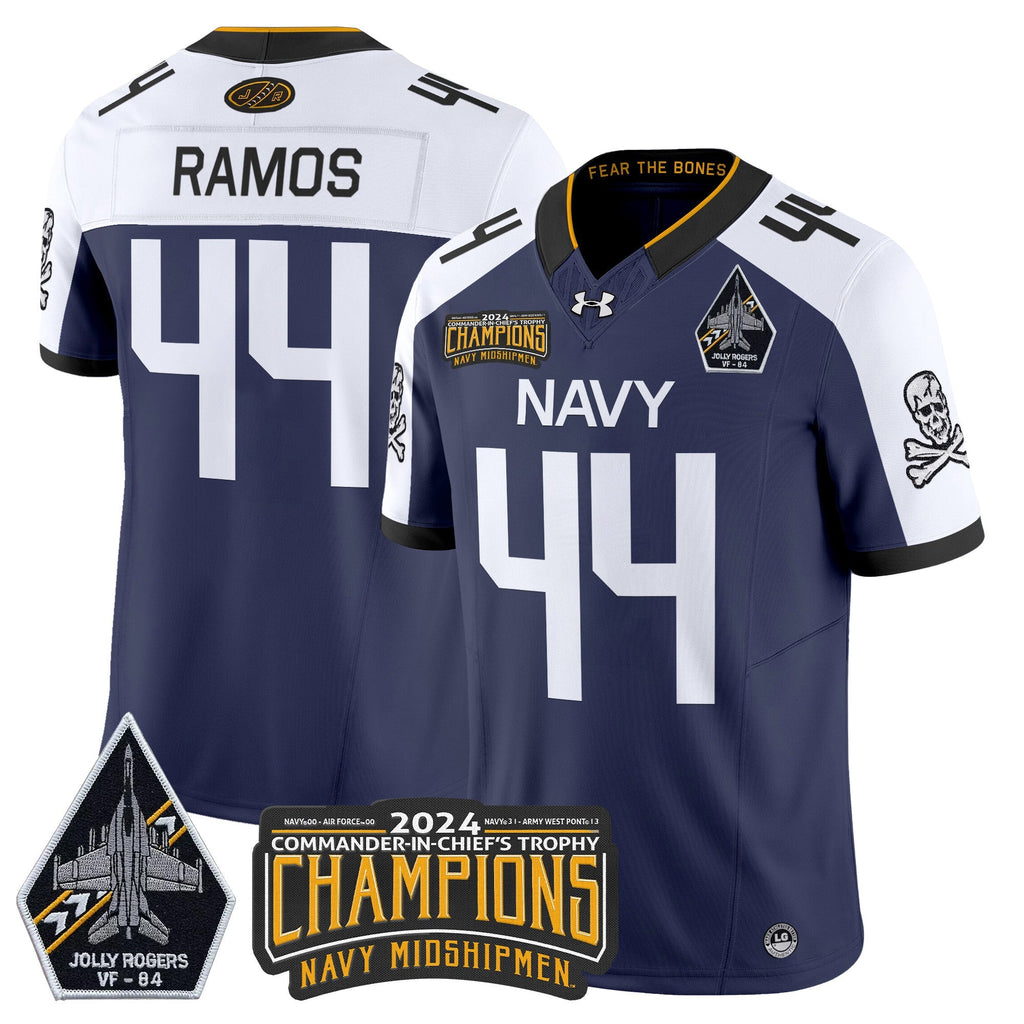 Men Navy Midshipmen 2024 Jolly Rogers VF-84 & Commander-In-Chief's Trophy Champions Patch Vapor Limited Jersey - All Stitched
