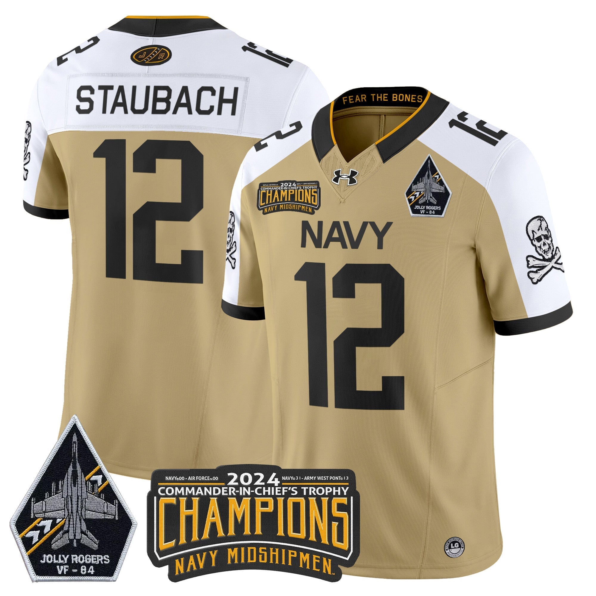 Men Navy Midshipmen 2024 Jolly Rogers VF-84 & Commander-In-Chief's Trophy Champions Patch Vapor Limited Jersey - All Stitched