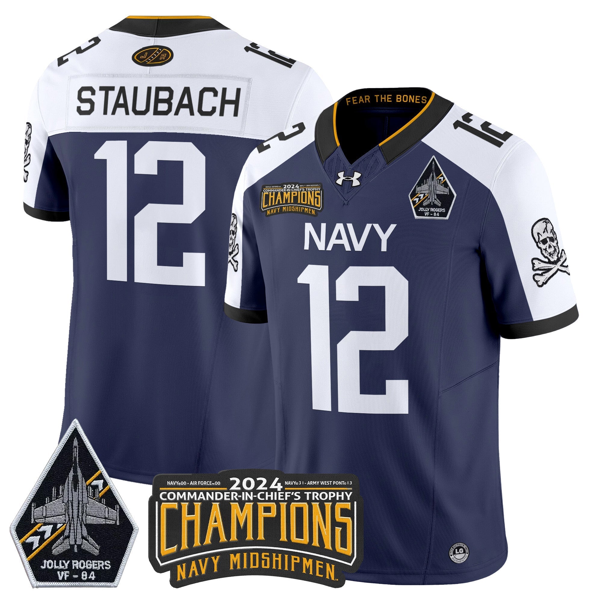 Men Navy Midshipmen 2024 Jolly Rogers VF-84 & Commander-In-Chief's Trophy Champions Patch Vapor Limited Jersey - All Stitched