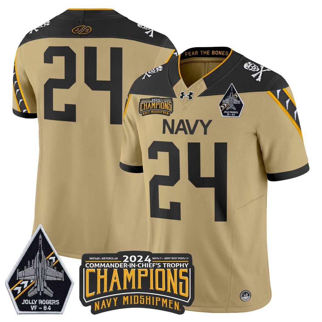 Men Navy Midshipmen 2024 Jolly Rogers VF-84 & Commander-In-Chief's Trophy Champions Patch Vapor Limited Jersey - All Stitched