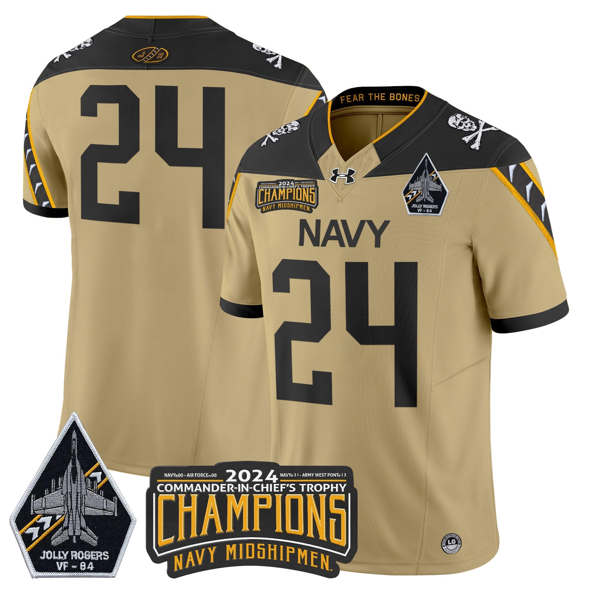 Men Navy Midshipmen 2024 Jolly Rogers VF-84 & Commander-In-Chief's Trophy Champions Patch Vapor Limited Jersey - All Stitched
