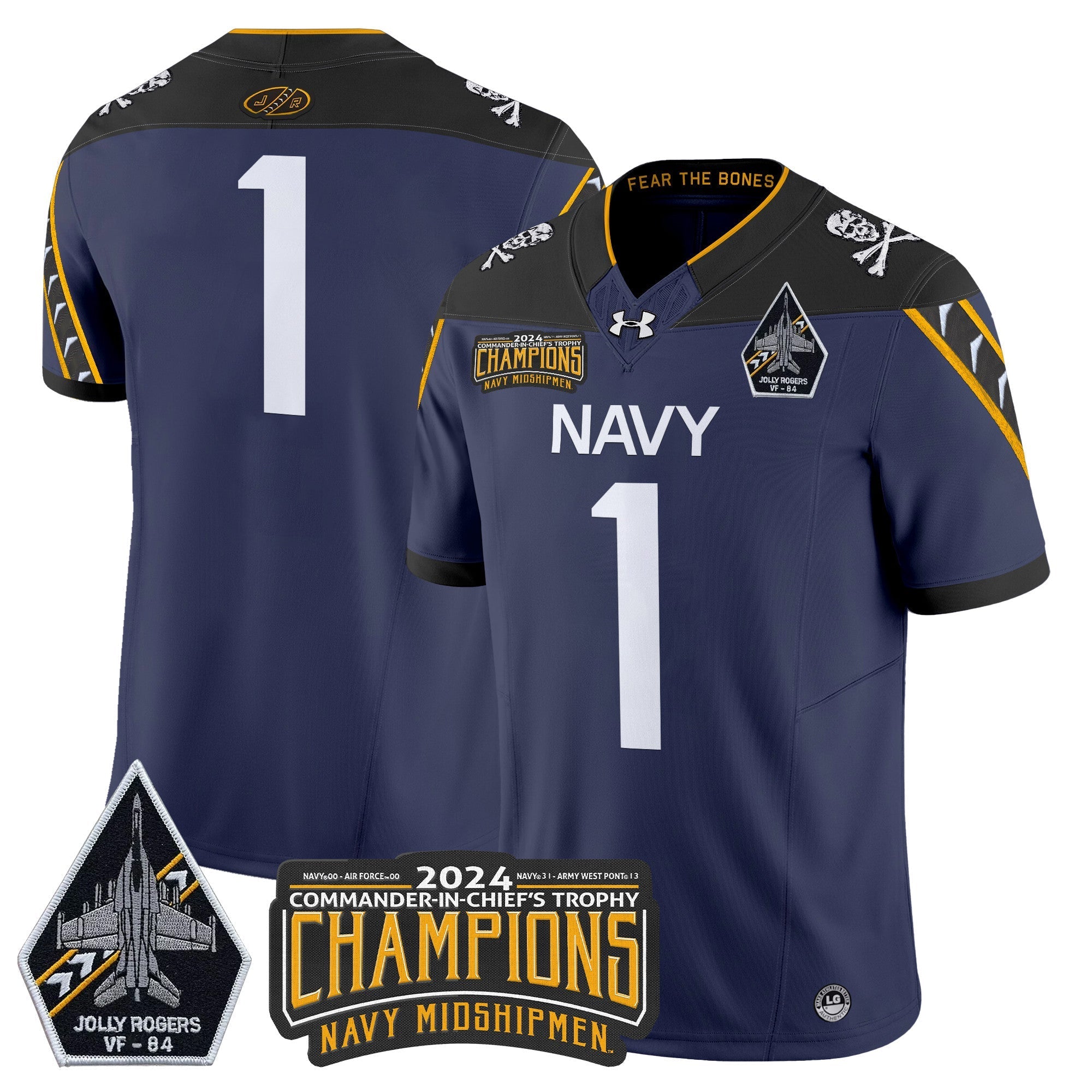 Men Navy Midshipmen 2024 Jolly Rogers VF-84 & Commander-In-Chief's Trophy Champions Patch Vapor Limited Jersey - All Stitched
