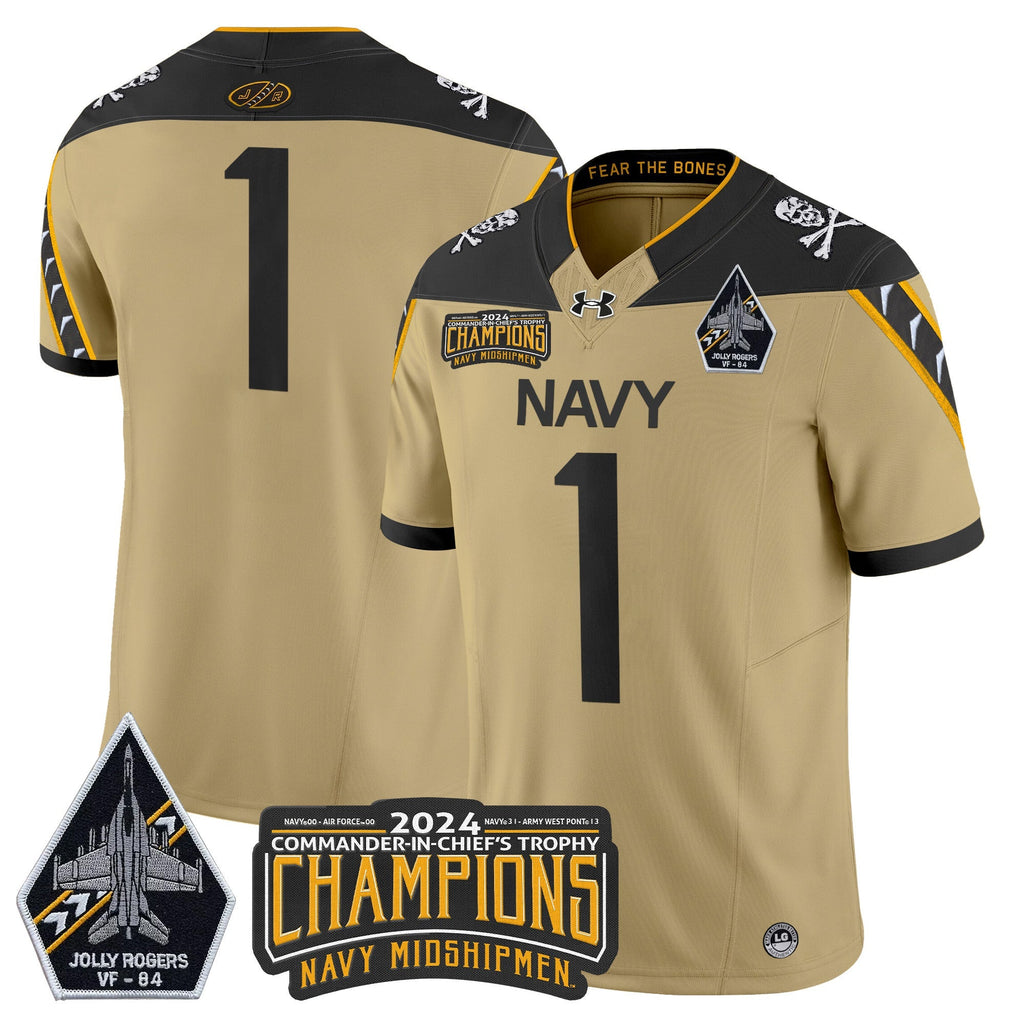 Men Navy Midshipmen 2024 Jolly Rogers VF-84 & Commander-In-Chief's Trophy Champions Patch Vapor Limited Jersey - All Stitched