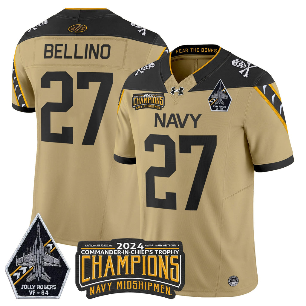 Men Navy Midshipmen 2024 Jolly Rogers VF-84 & Commander-In-Chief's Trophy Champions Patch Vapor Limited Jersey - All Stitched