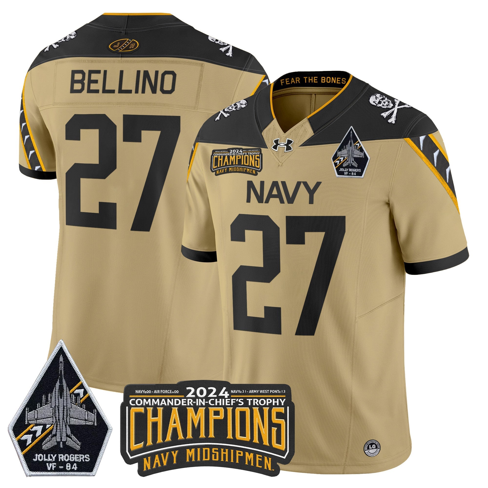 Men Navy Midshipmen 2024 Jolly Rogers VF-84 & Commander-In-Chief's Trophy Champions Patch Vapor Limited Jersey - All Stitched