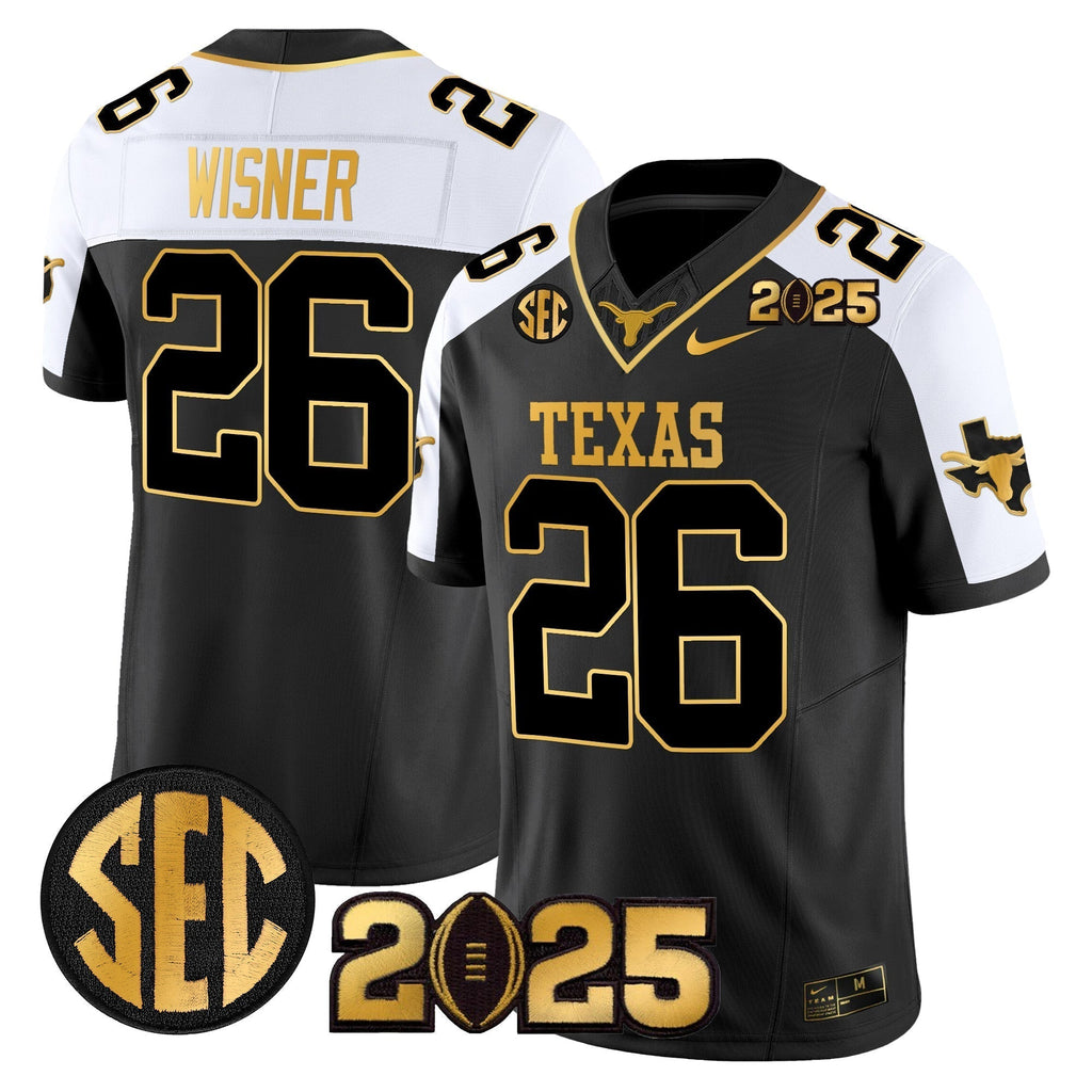 Men Texas Longhorns 2025 CFP Final Gold Patch Vapor Limited Jersey - All Stitched