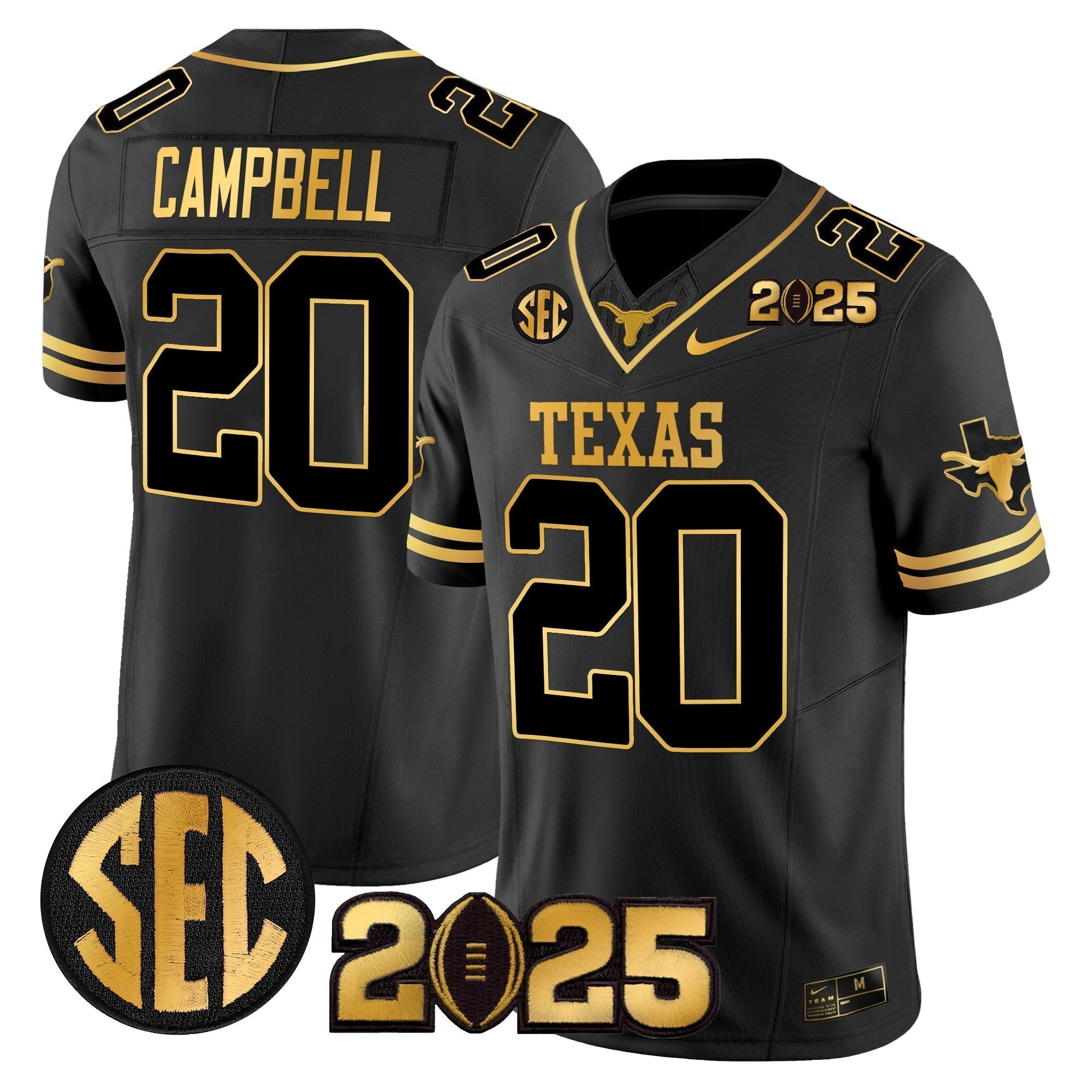 Men Texas Longhorns 2025 CFP Final Gold Patch Vapor Limited Jersey - All Stitched