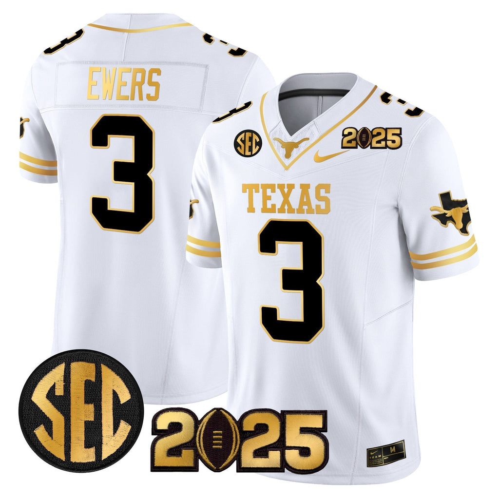 Men Texas Longhorns 2025 CFP Final Gold Patch Vapor Limited Jersey - All Stitched