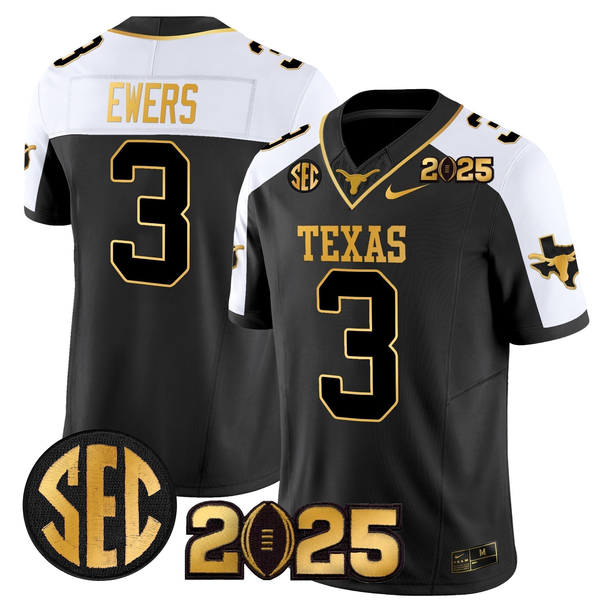 Men Texas Longhorns 2025 CFP Final Gold Patch Vapor Limited Jersey - All Stitched