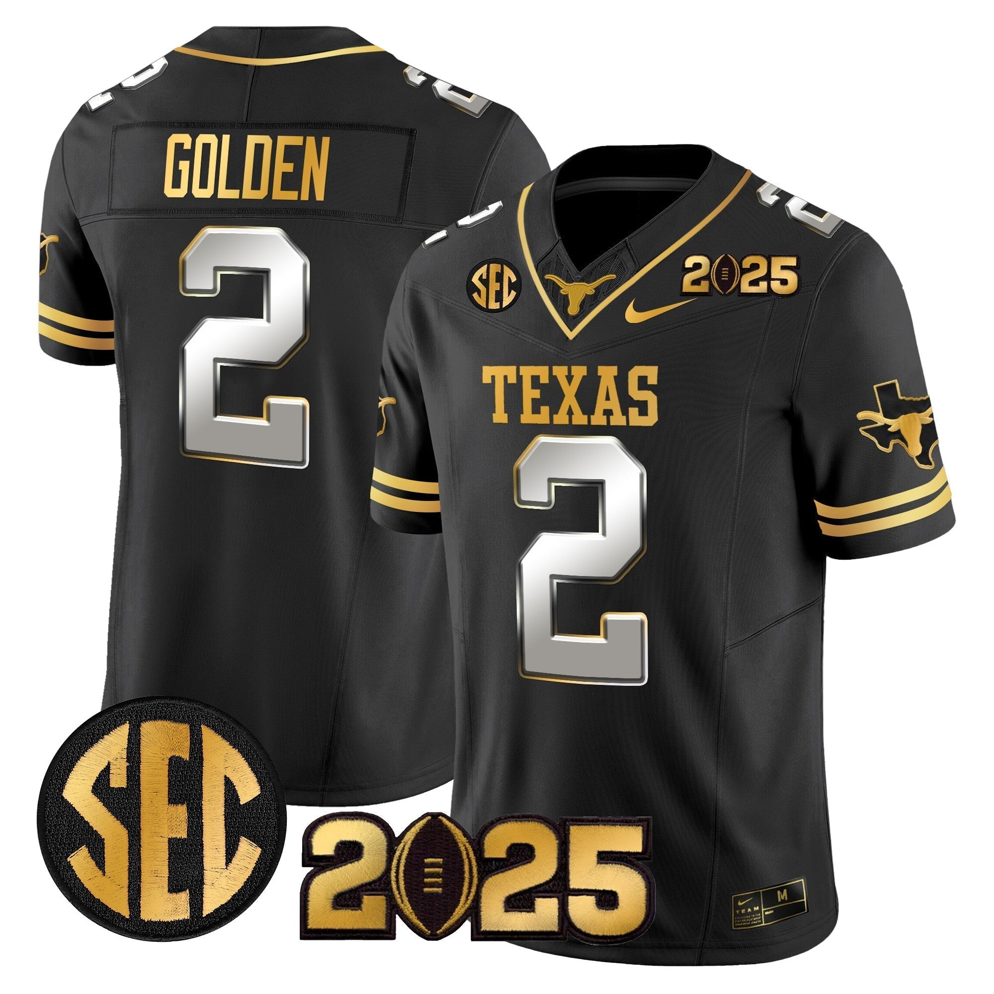 Men Texas Longhorns 2025 CFP Final Gold Patch Vapor Limited Jersey - All Stitched