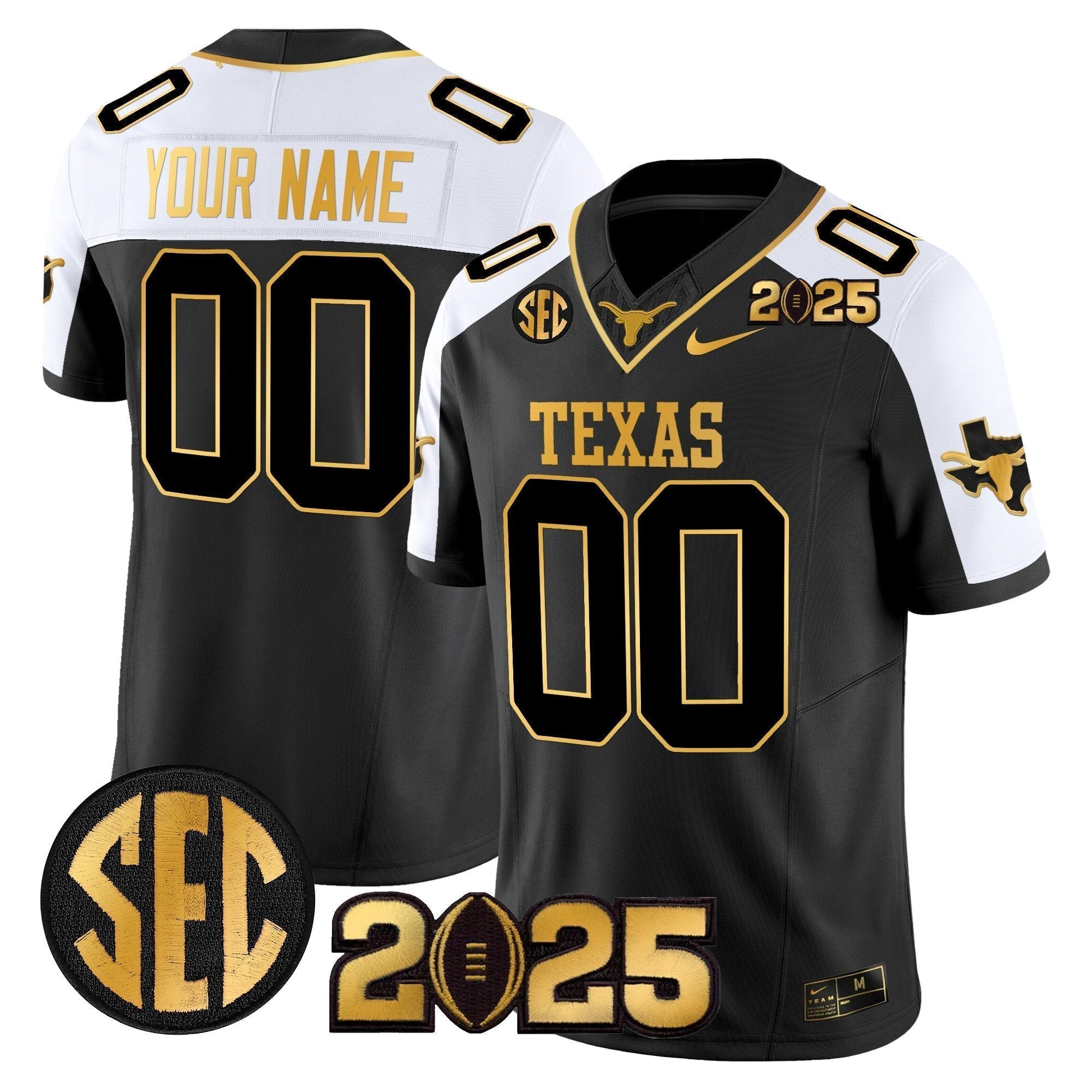 Custom Texas Longhorns 2025 CFP Final Gold Patch Vapor Limited Jersey - All Stitched