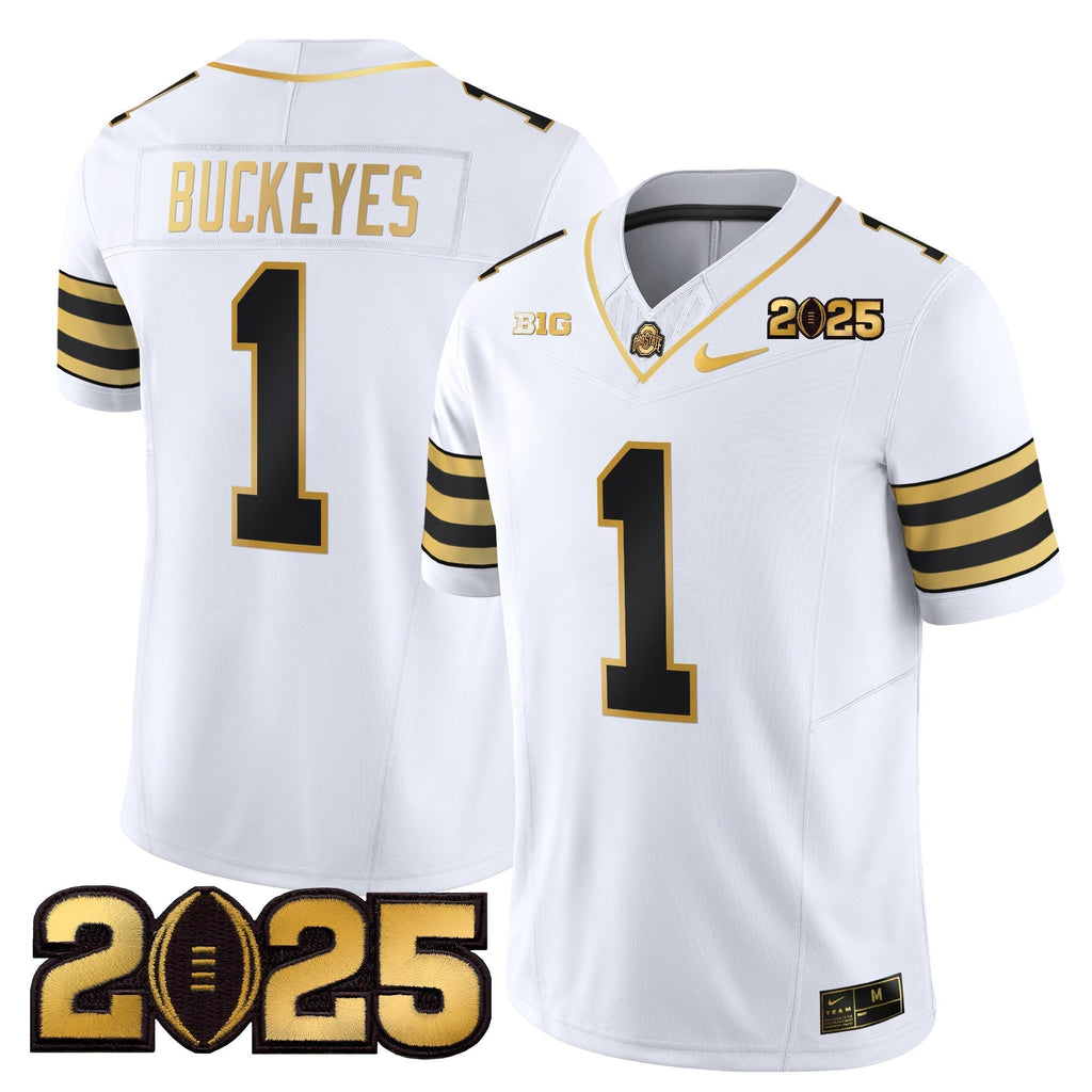 Men Ohio State Buckeyes 'Heritage Stripe' CFP Final Patch Gold Vapor Limited Jersey - All Stitched