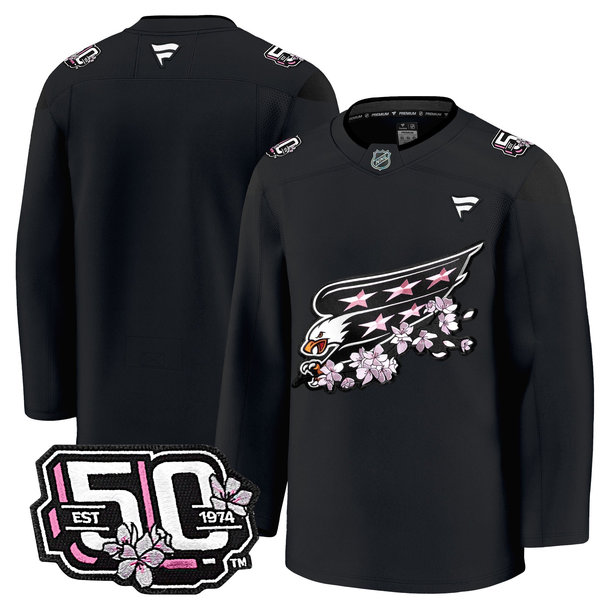 Men Washington Capitals 50th Anniversary Cherry Blossom Premium Jersey - All Stitched