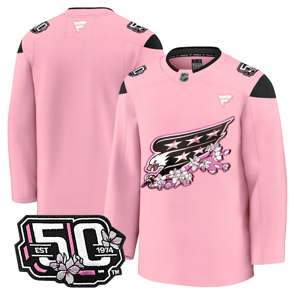 Men Washington Capitals 50th Anniversary Cherry Blossom Premium Jersey - All Stitched