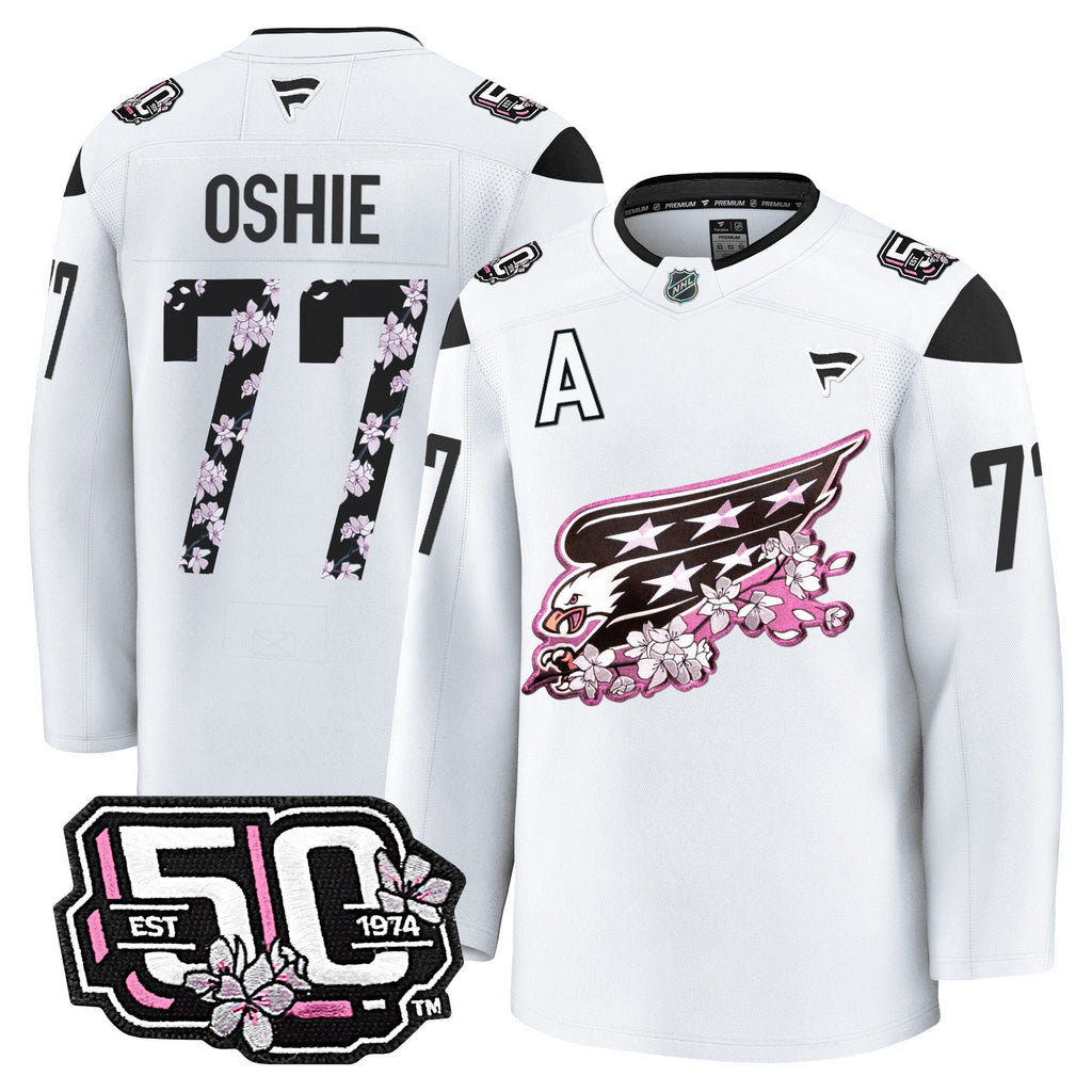 Men Washington Capitals 50th Anniversary Cherry Blossom Premium Jersey - All Stitched