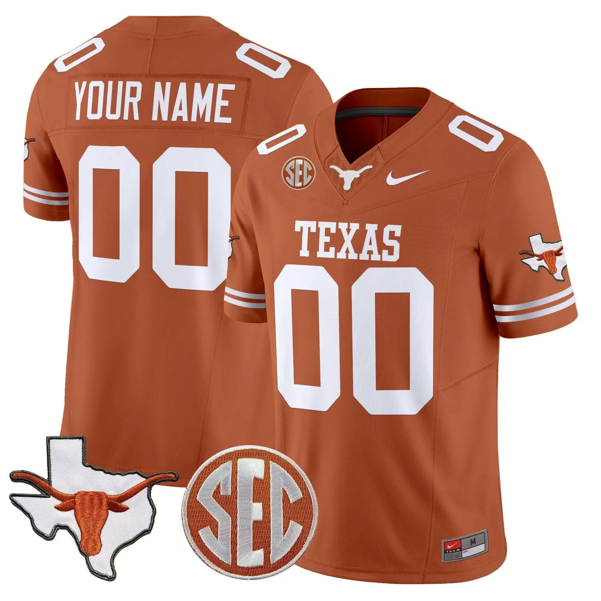 Texas Longhorns 2025 State Map & SEC Patch Vapor Limited Custom Jersey