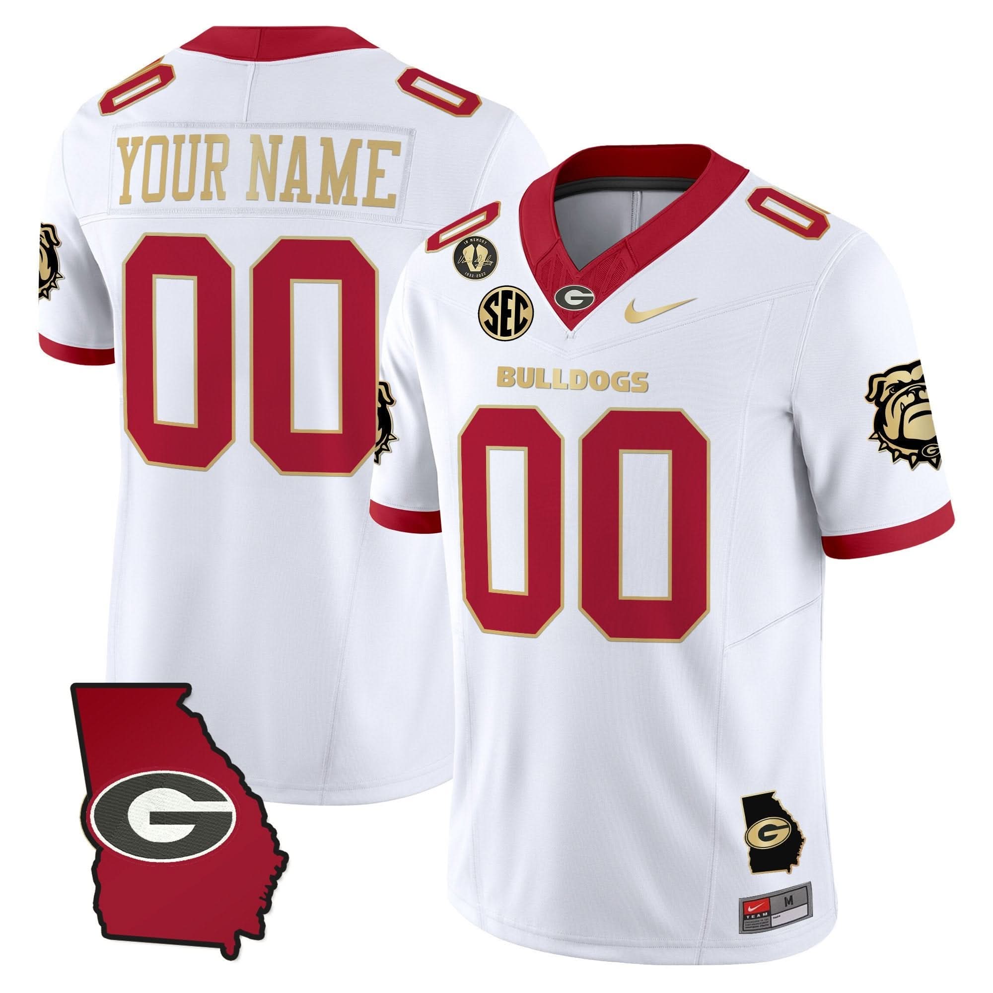 Custom Georgia Bulldogs Jersey 2025 Georgia Map & Vince Dooley Patch Vapor Limited All Stitched
