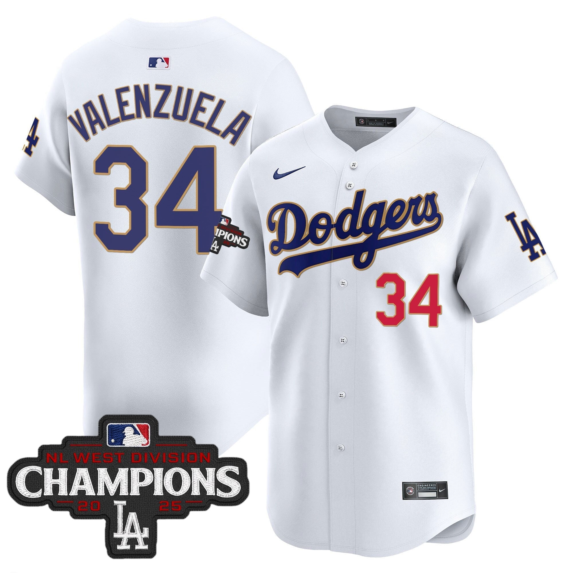 Dodgers 2025 NL West Division Champions Patch Gold Trim Vapor Premier Limited Jersey - All Stitched
