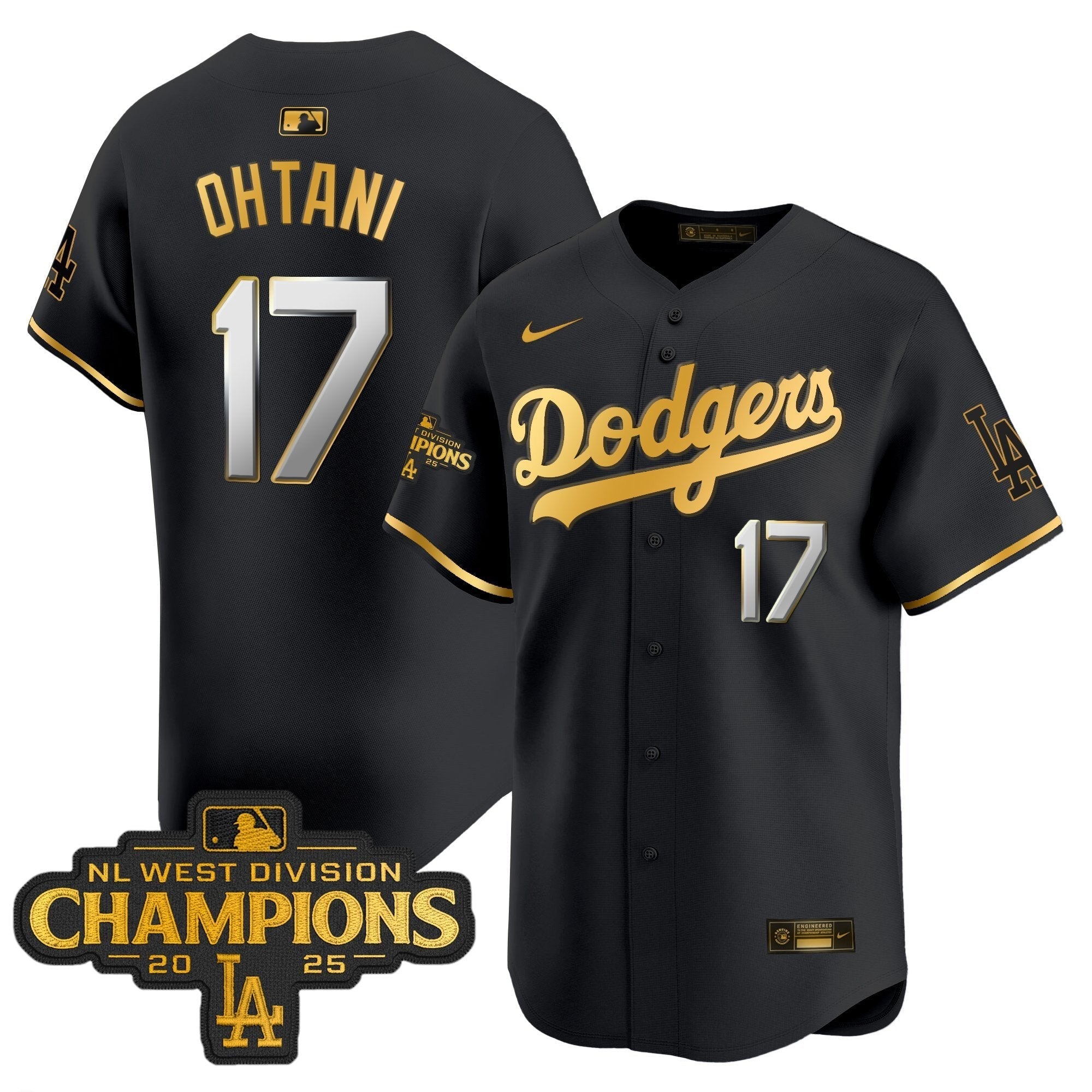 Dodgers 2025 NL West Division Champions Patch Gold Trim Vapor Premier Limited Jersey - All Stitched