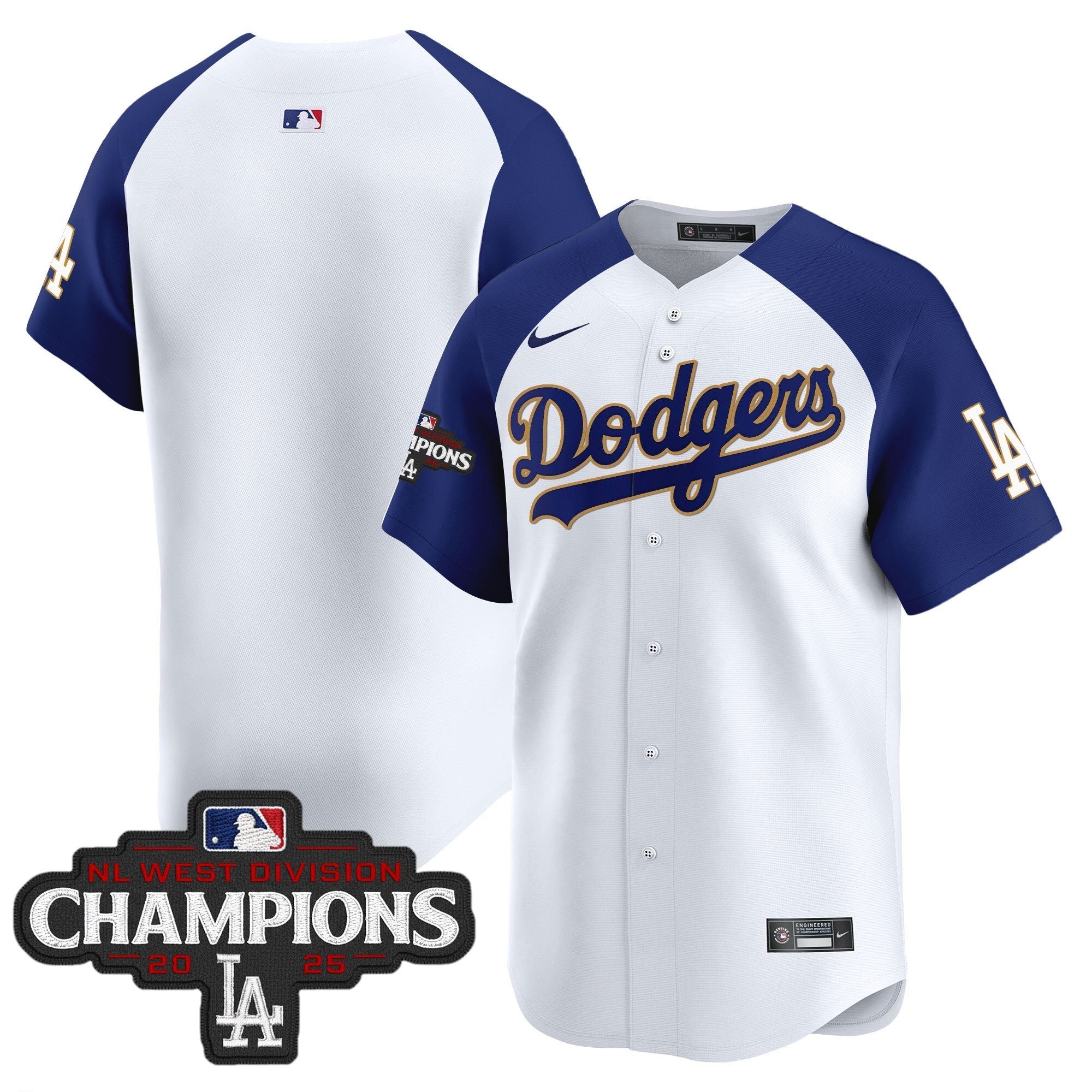 Dodgers 2025 NL West Division Champions Patch Gold Trim Vapor Premier Limited Jersey - All Stitched