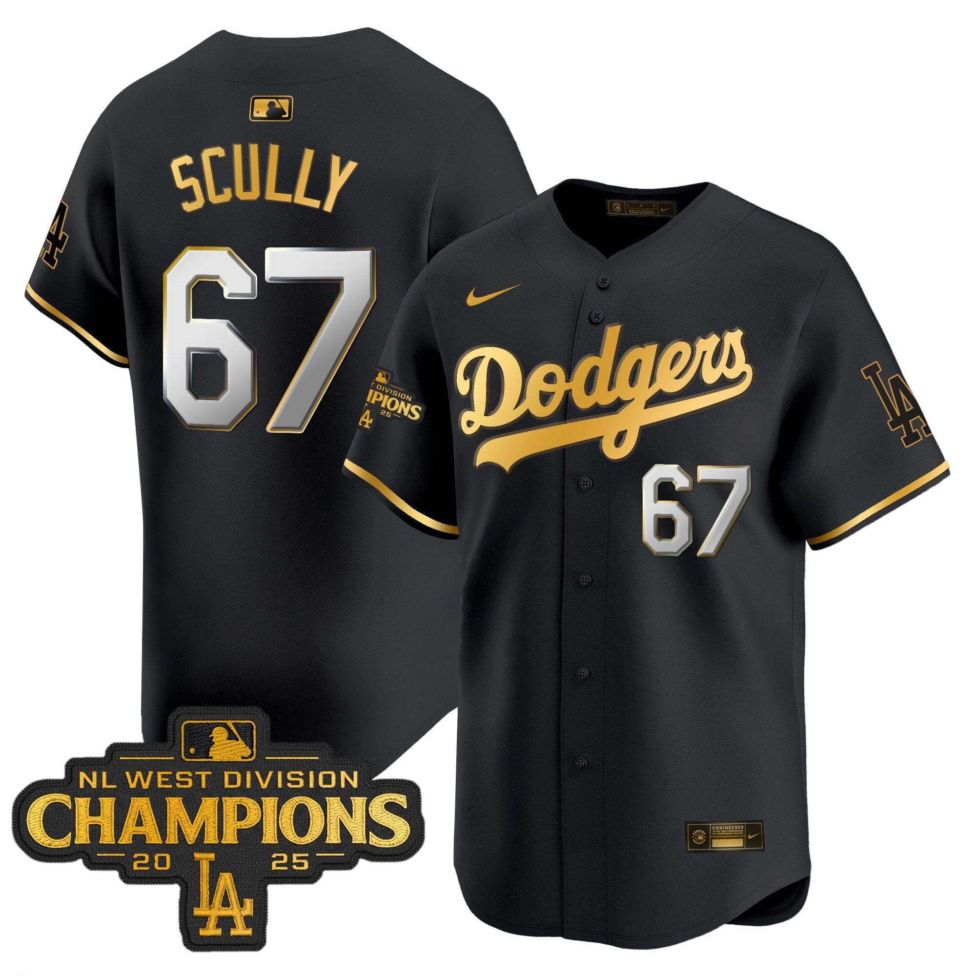 Dodgers 2025 NL West Division Champions Patch Gold Trim Vapor Premier Limited Jersey - All Stitched