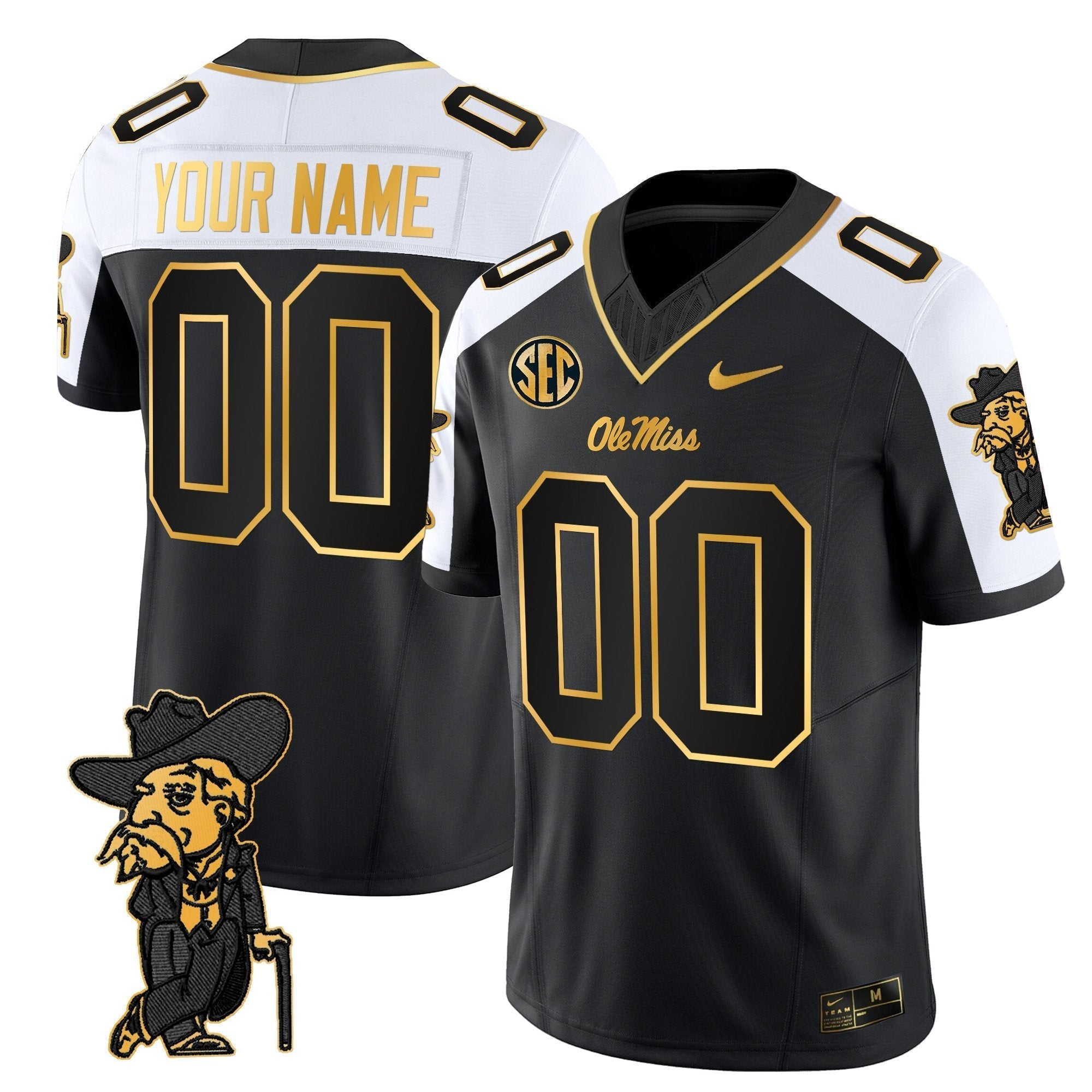 Ole Miss Rebels 2025 Gold Vapor Limited Custom Jersey - All Stitched