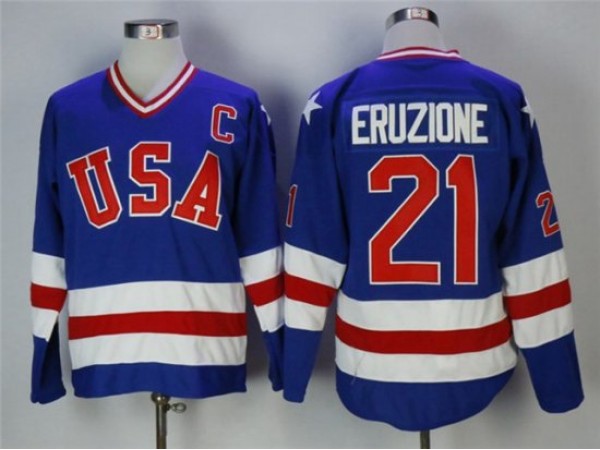1980 Winter Olympics Team USA #21 Mike Eruzione CCM Vintage Jersey - Blue