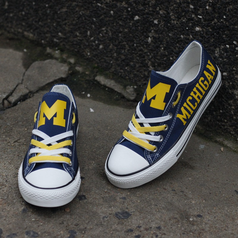 Michigan Wolverines Limited Print NCAA College Students Low Top Canvas Shoes Sport Sneakers