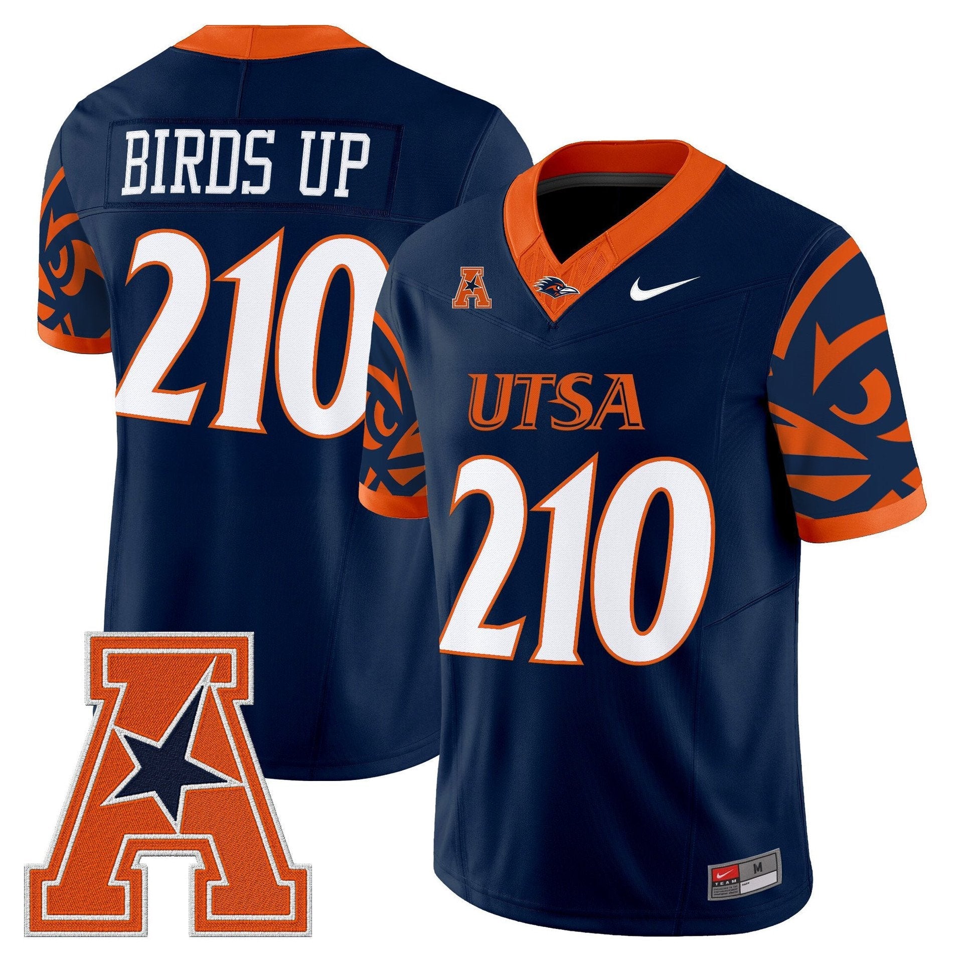 Birds Up Jersey #210 UTSA Roadrunners 2025 Vapor Limited V2 Stitched Navy