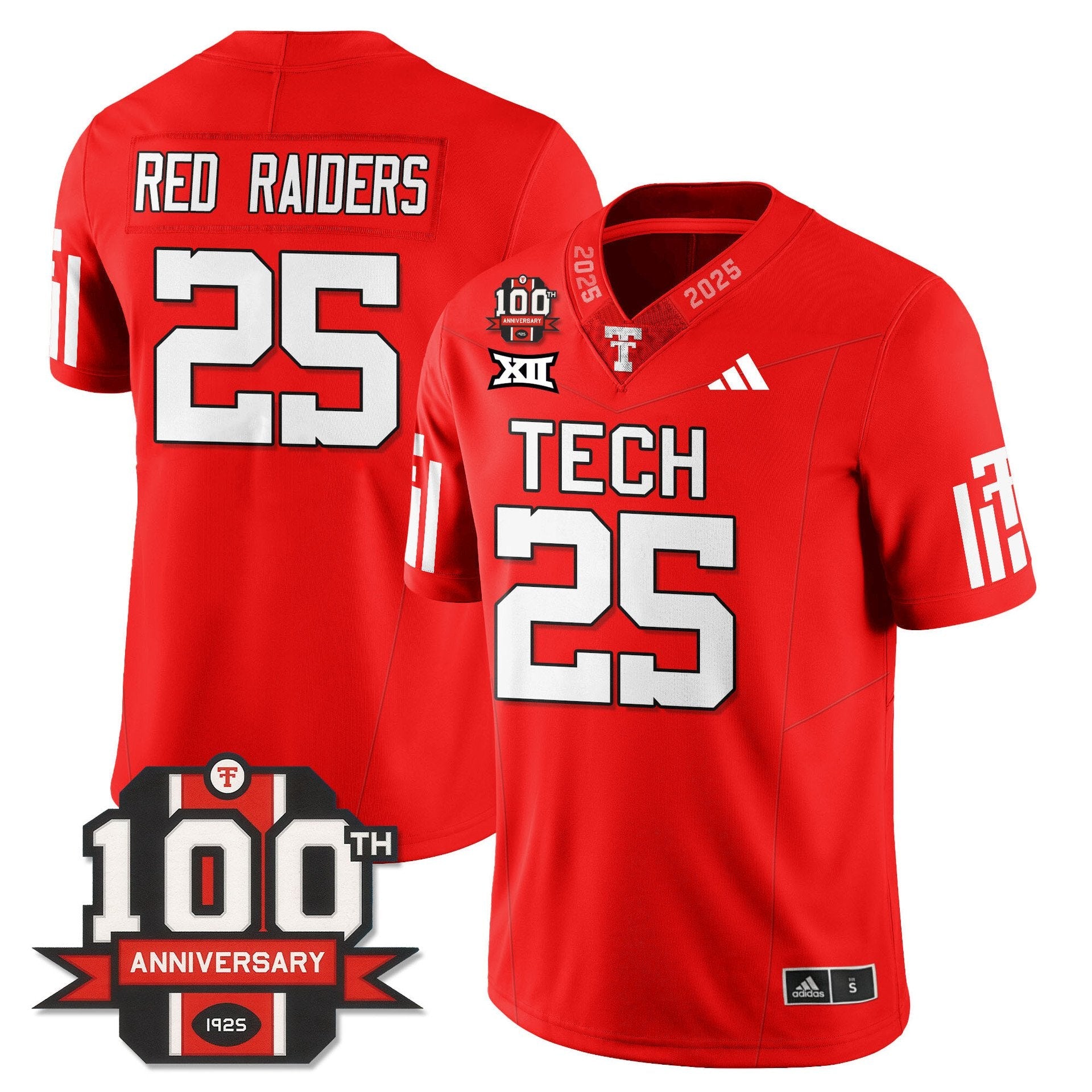 Red Raiders Jersey #25 Texas Tech Football 100th Anniversary Stitched Red