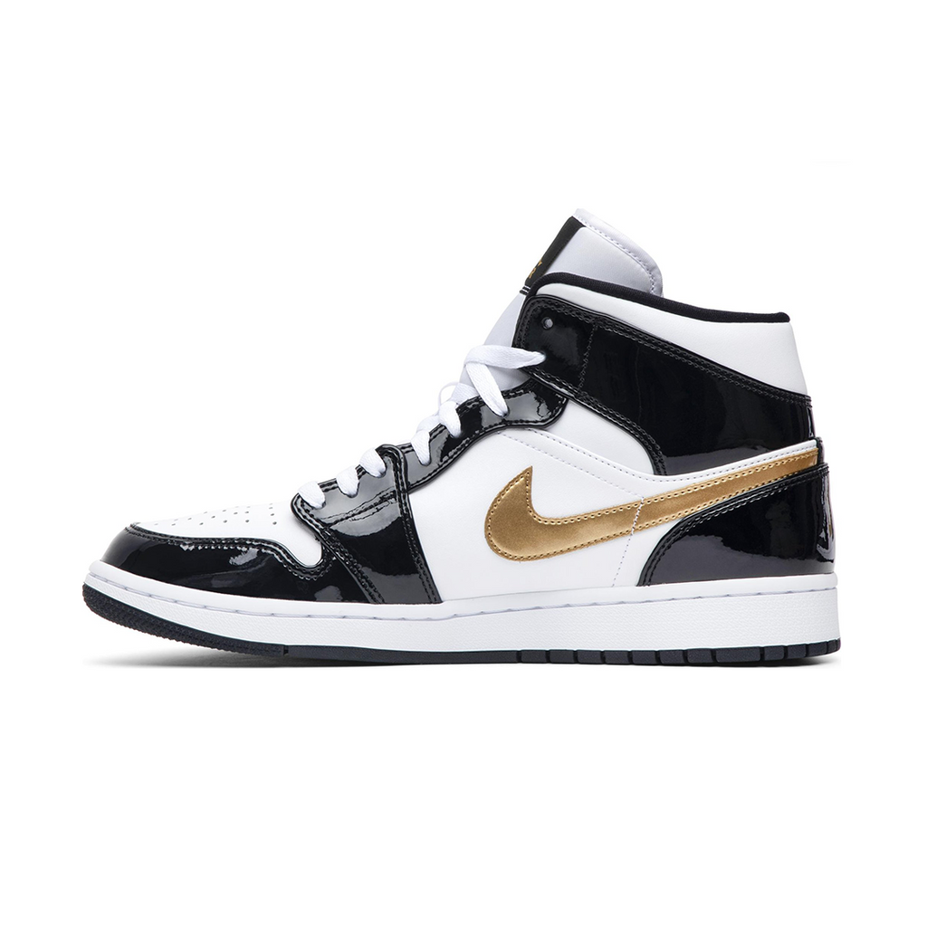 Air Jordan 1 Mid Patent Black White Gold