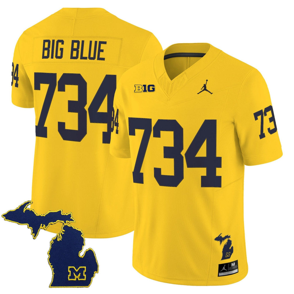 Big Blue Jersey #734 Michigan Wolverines 2025 Limited V2 Stitched Maize