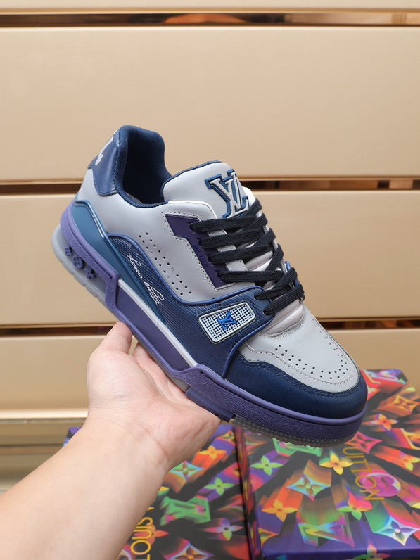 Luxury Virgil Trainer Sneakers Shoes #54 Signature Blue Light Grey Monogram