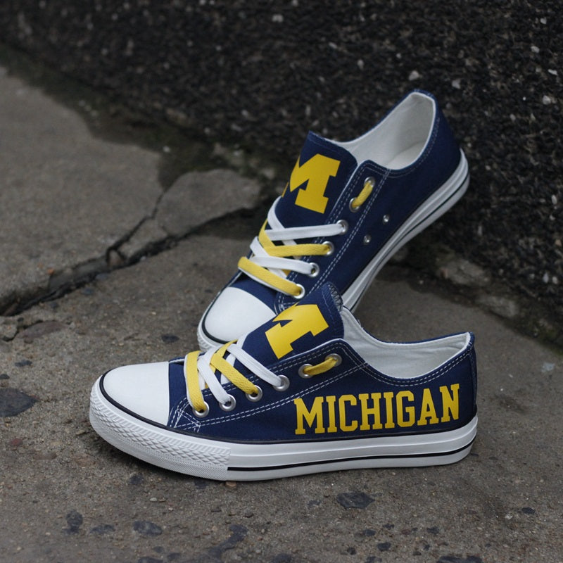 Michigan Wolverines Limited Print NCAA College Students Low Top Canvas Shoes Sport Sneakers