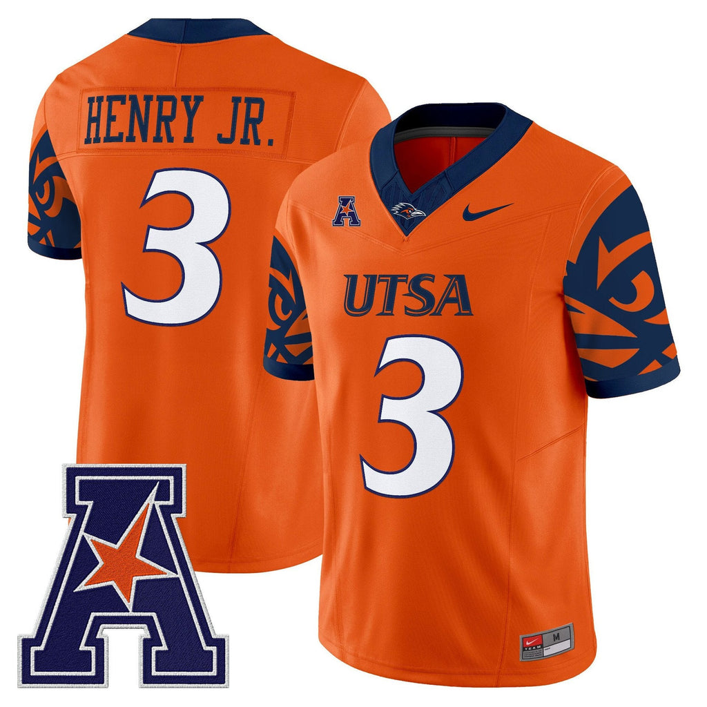 Robert Henry Jr Jersey #3 UTSA Roadrunners 2025 Vapor Limited V2 Stitched Orange