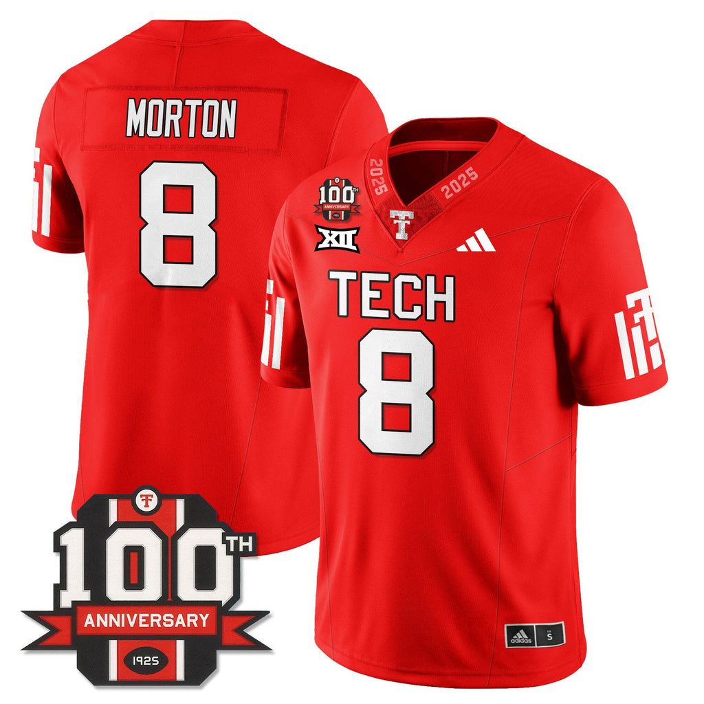 Behren Morton Jersey #8 Texas Tech Football 100th Anniversary Stitched Red