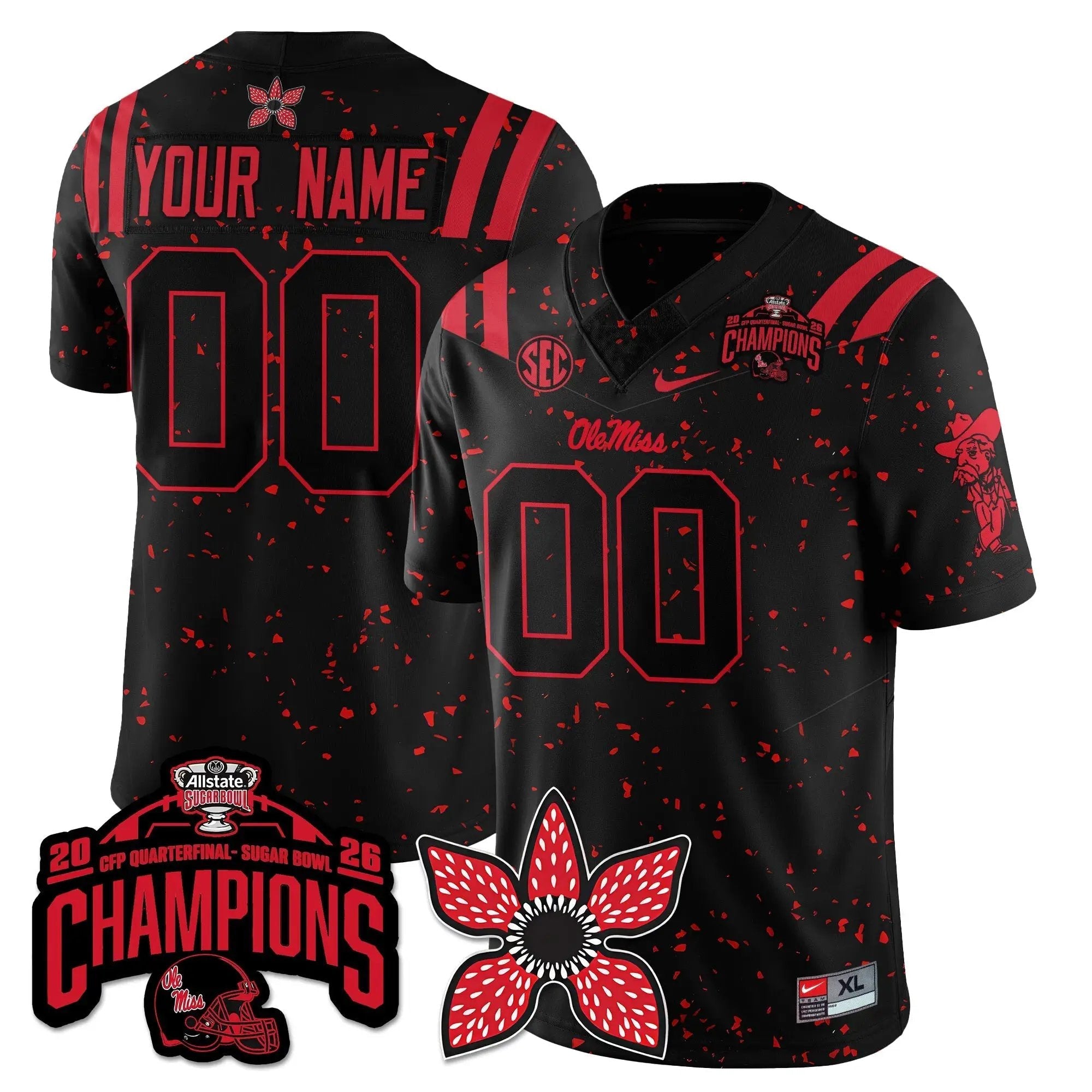 Ole Miss Rebels Football Stranger Things Vapor Limited Custom Jersey - Allstate Sugar Bowl Champions