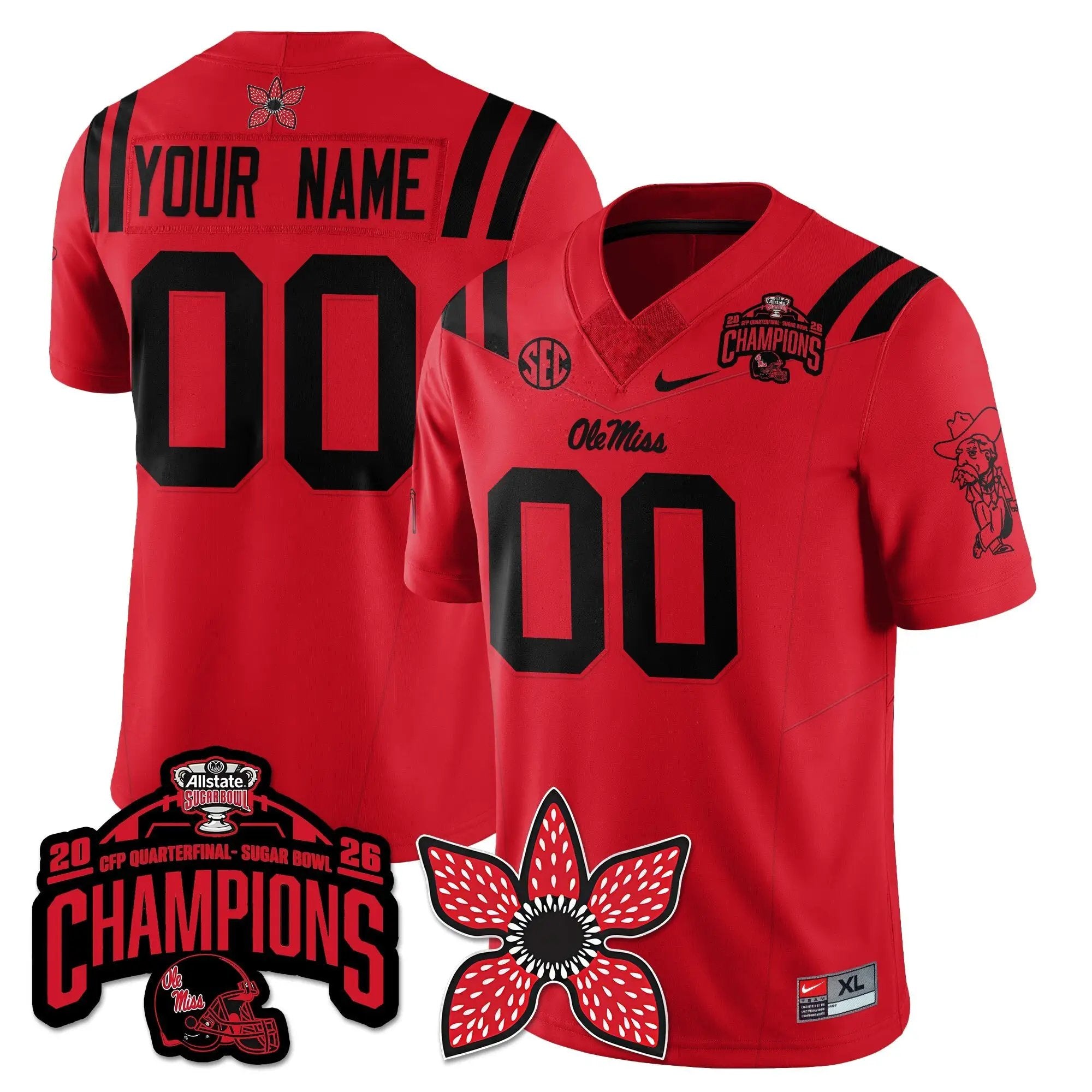 Ole Miss Rebels Football Stranger Things Vapor Limited Custom Jersey - Allstate Sugar Bowl Champions
