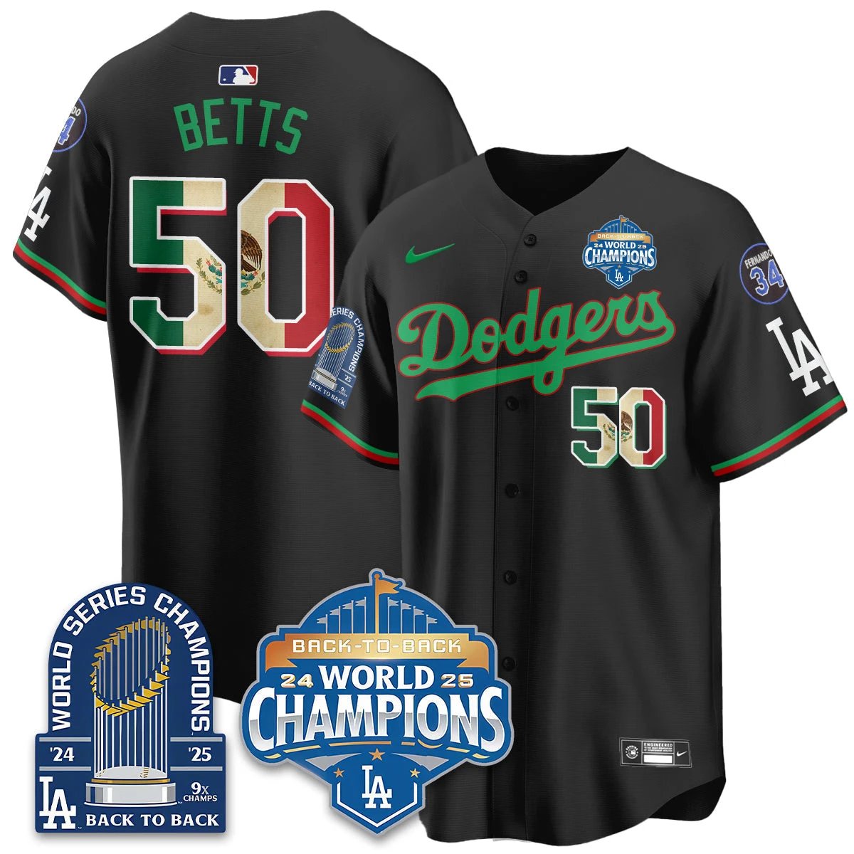 Los Angeles Dodgers Mexico World Series Champions Jersey - 9x Champs - All Stitched