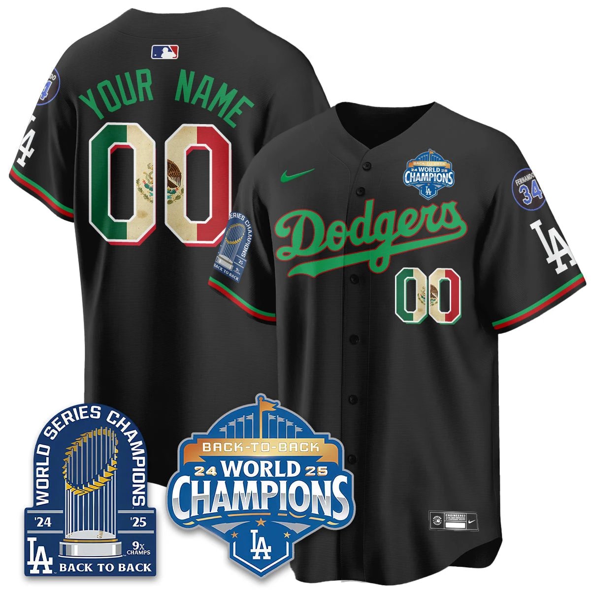 Custom Los Angeles Dodgers Mexico World Series Champions Jersey - 9x Champs - All Stitched
