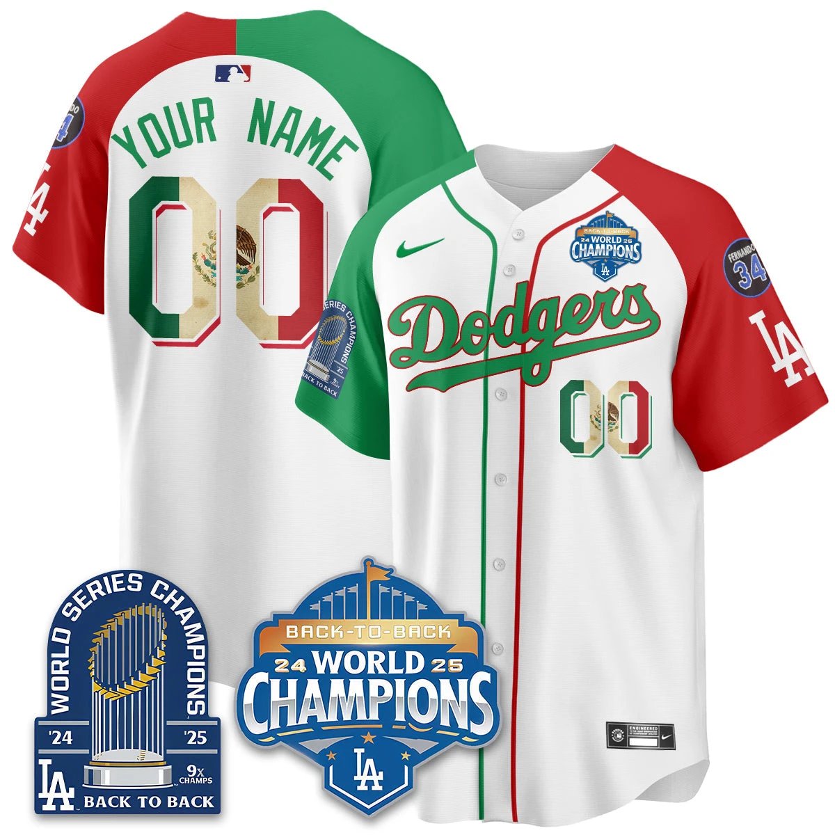 Los Angeles Dodgers Mexico World Series Champions Jersey - 9x Champs - All Stitched