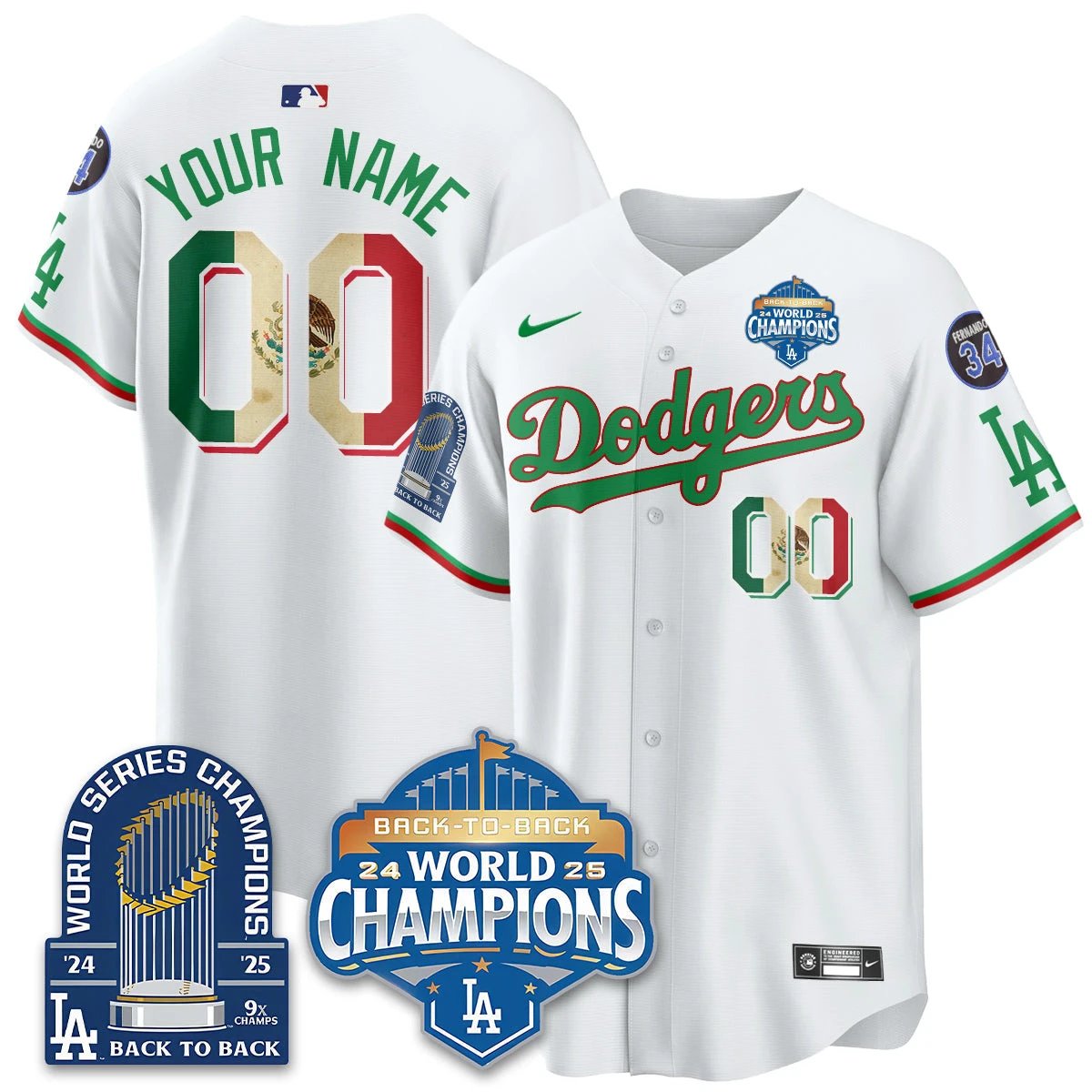 Los Angeles Dodgers Mexico World Series Champions Jersey - 9x Champs - All Stitched