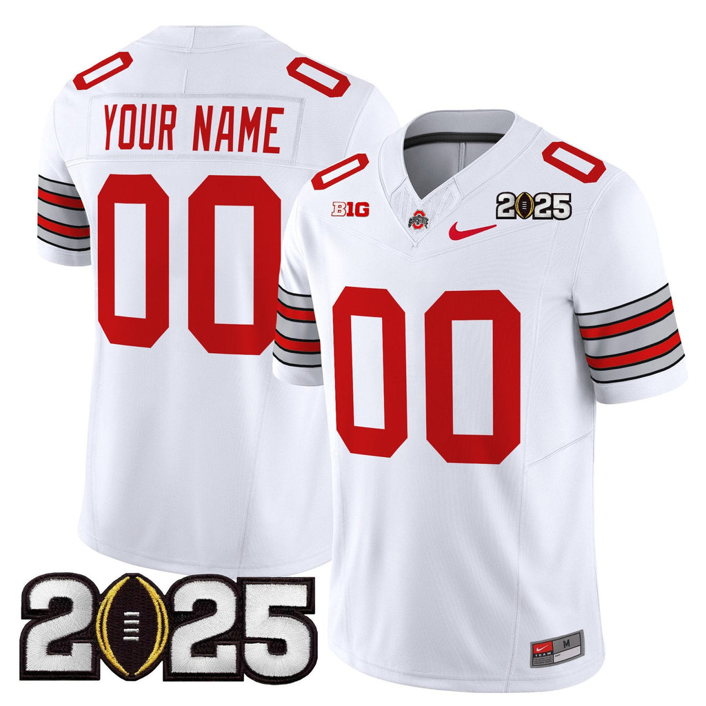 Custom Ohio State Jersey Heritage Stripe 2025 CFP Final Patch Stitched White