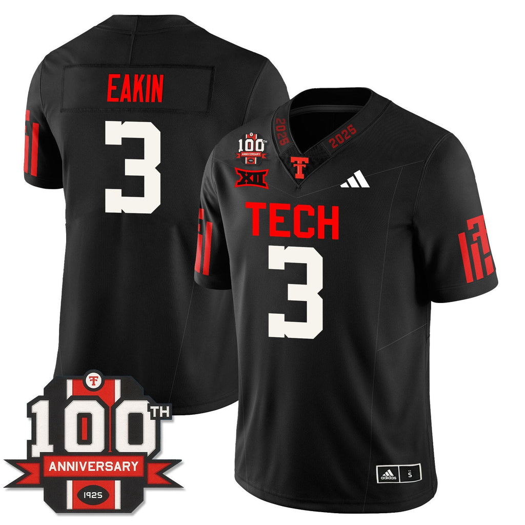 Coy Eakin Jersey #3 Texas Tech Football 100th Anniversary Stitched Black